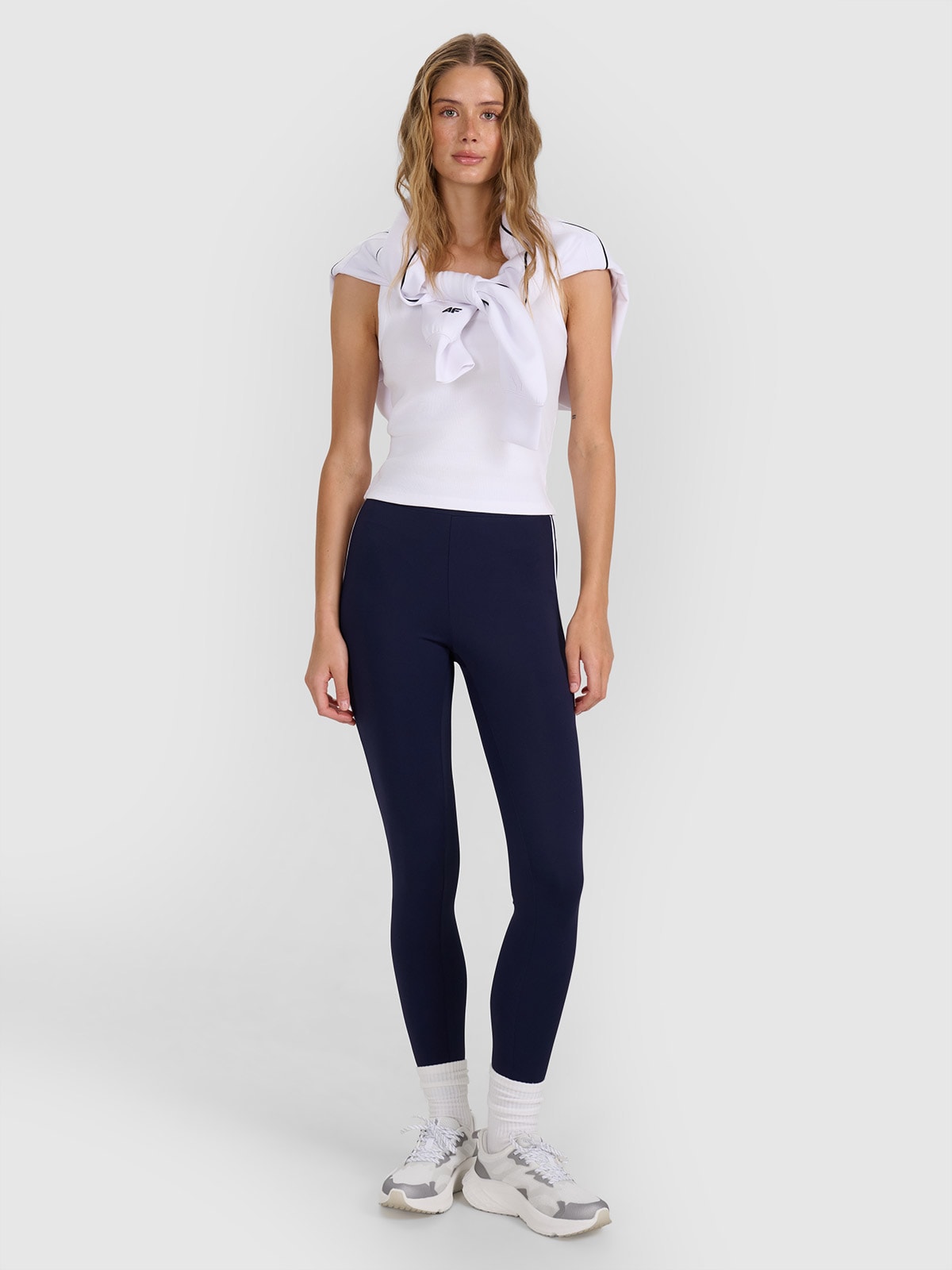 4F Legginsy dzianinowe damskie - granatowe XS