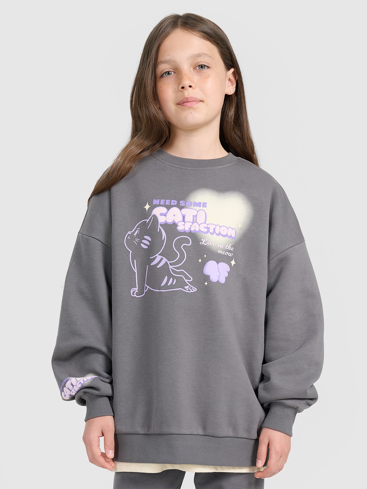 4F Bluza dresowa oversize nierozpinana bez kaptura dziewczęca - szara 122 (6-7 lat)