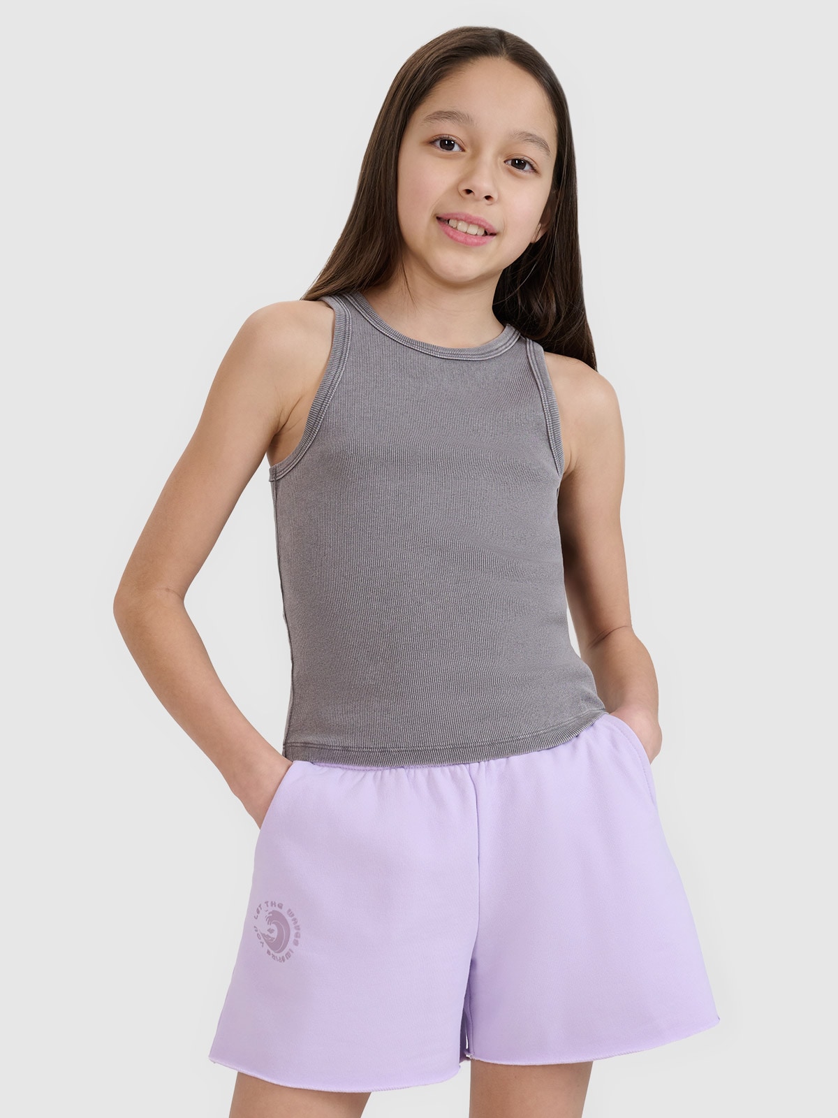 4F Crop top slim z prążkowanej dzianiny dziewczęcy - szary 122 (6-7 lat)