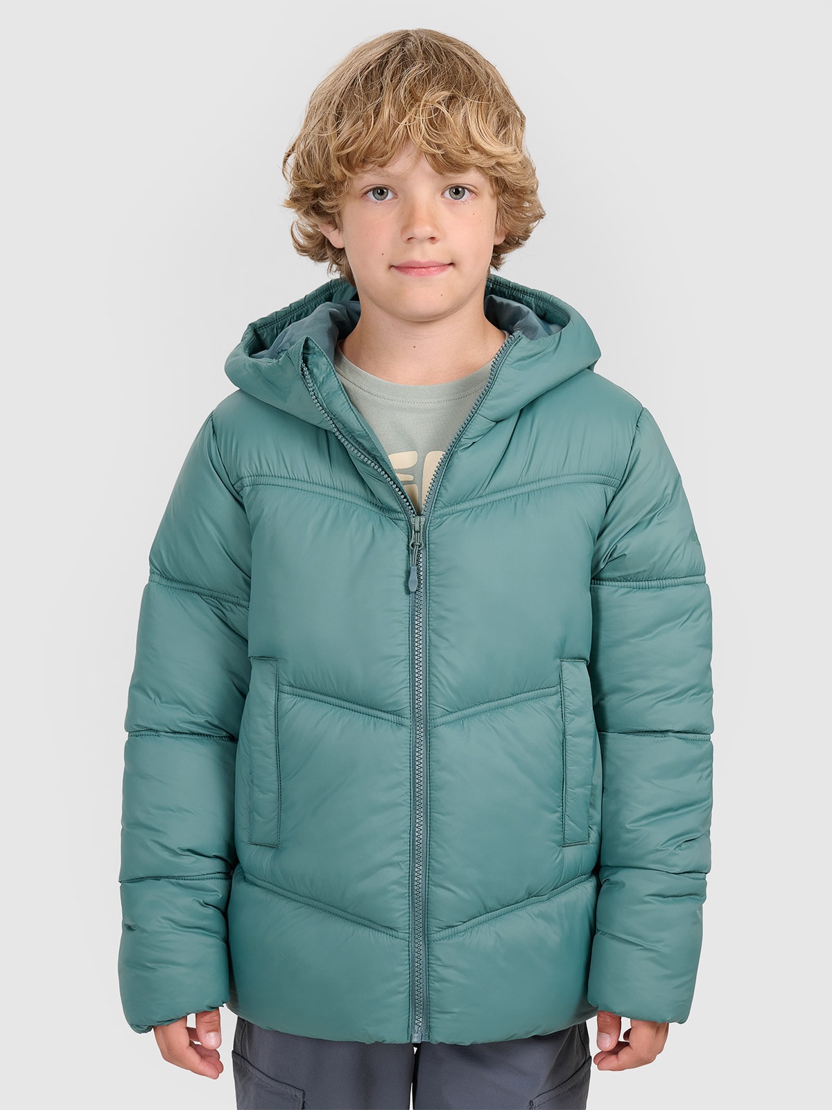 4F Kurtka puchowa z wypełnieniem syntetycznym chłopięca - zielona 122 (6-7 lat)