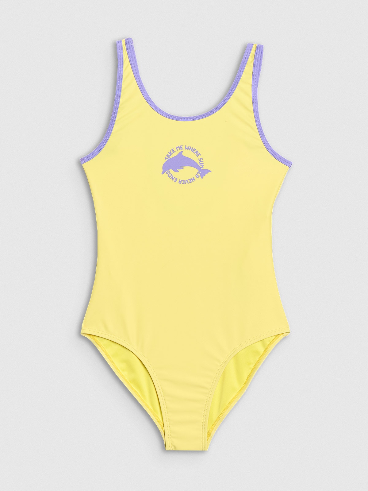 4F Kostium kąpielowy jednoczęściowy dziewczęcy - żółty 146/152 (10-12 lat)