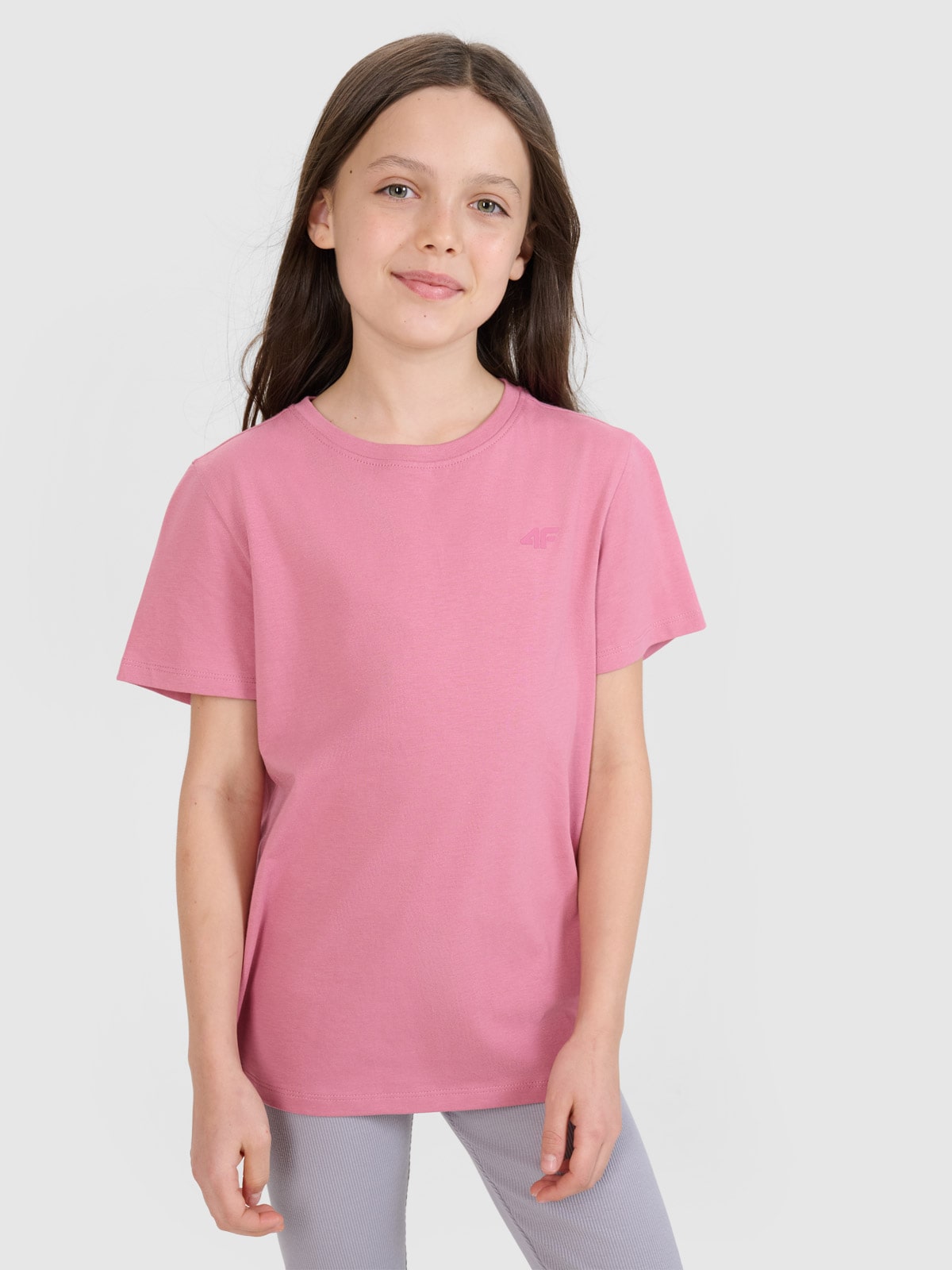 4F T-shirt regular gładki dziewczęcy - różowy 140 (9-10 lat)