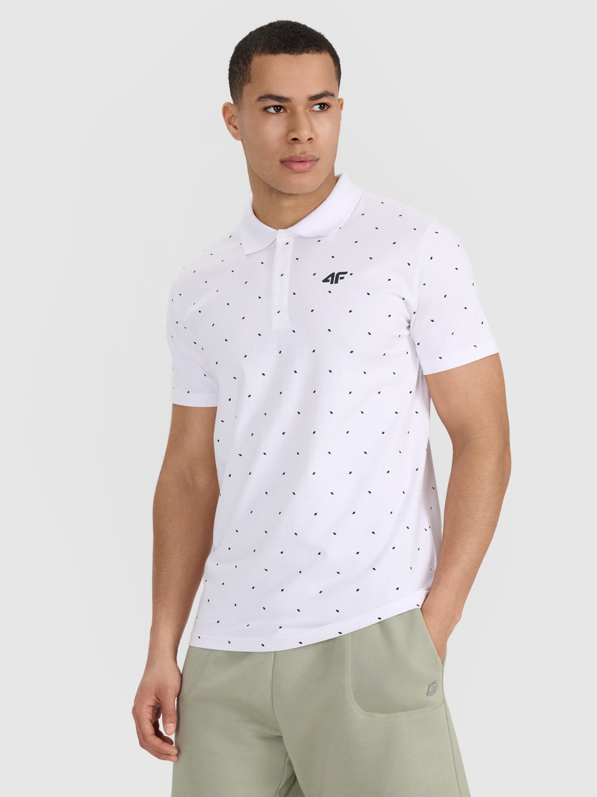 4F Koszulka polo regular z nadrukiem męska - biała L