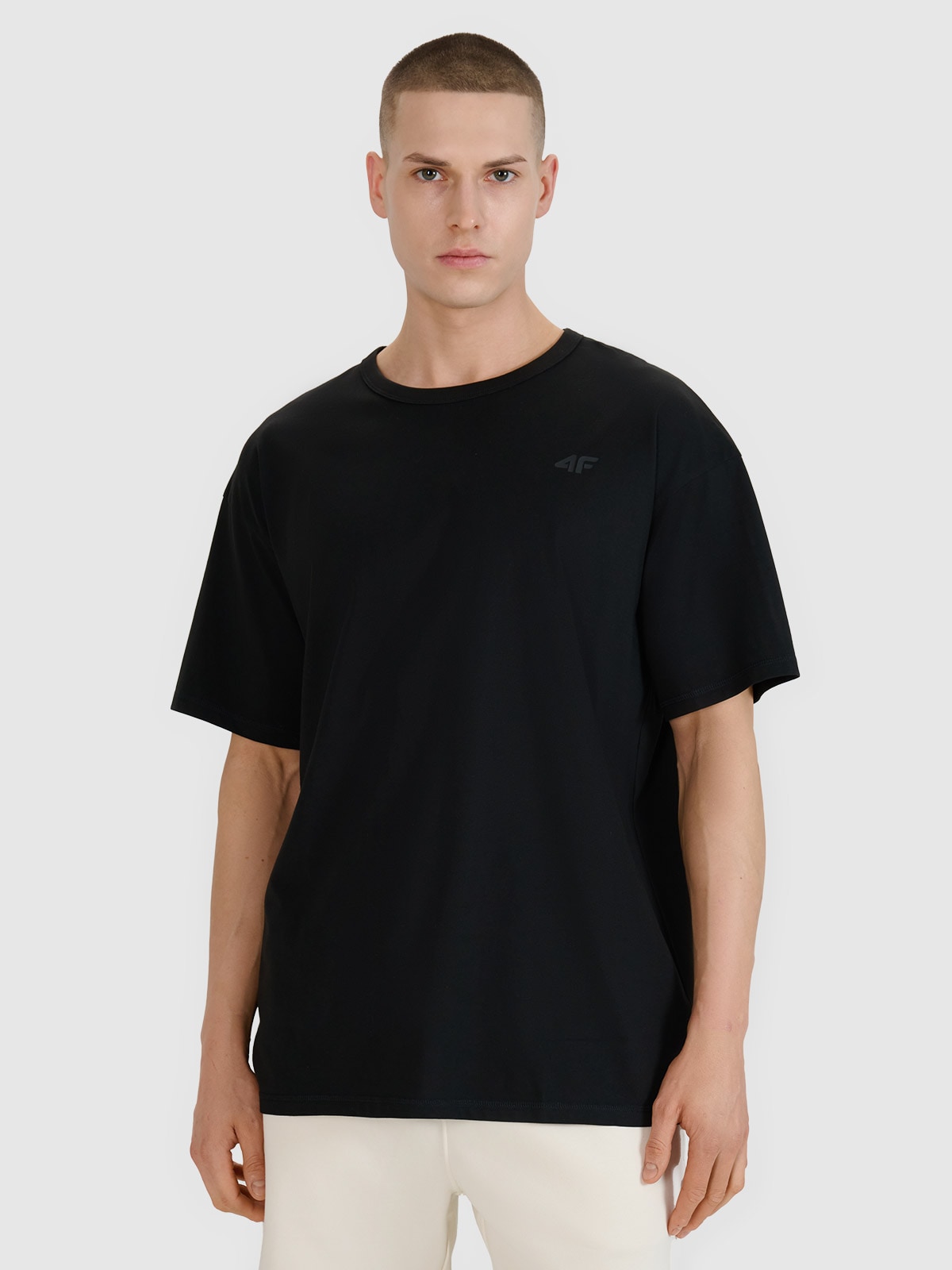 4F T-shirt oversize gładki męski - czarny S