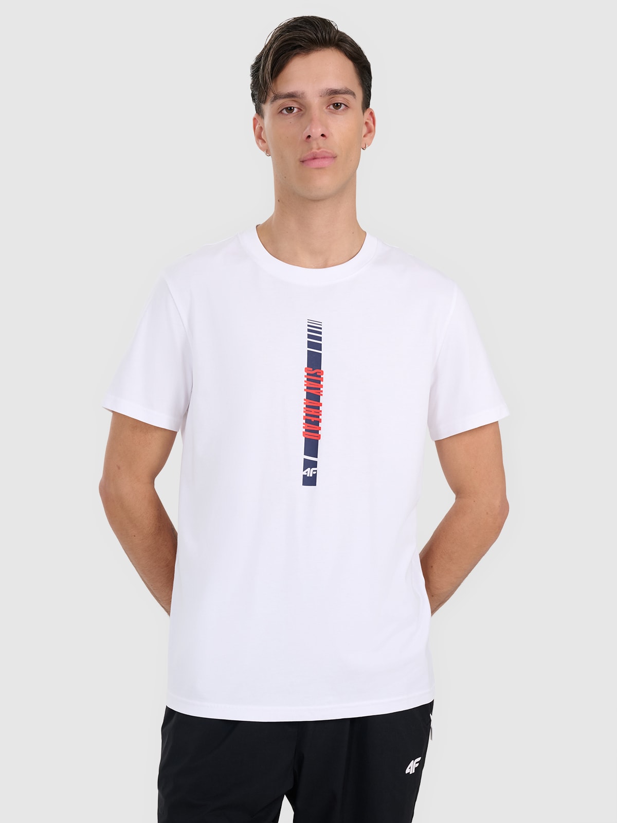 4F T-shirt regular z nadrukiem męski - biały S