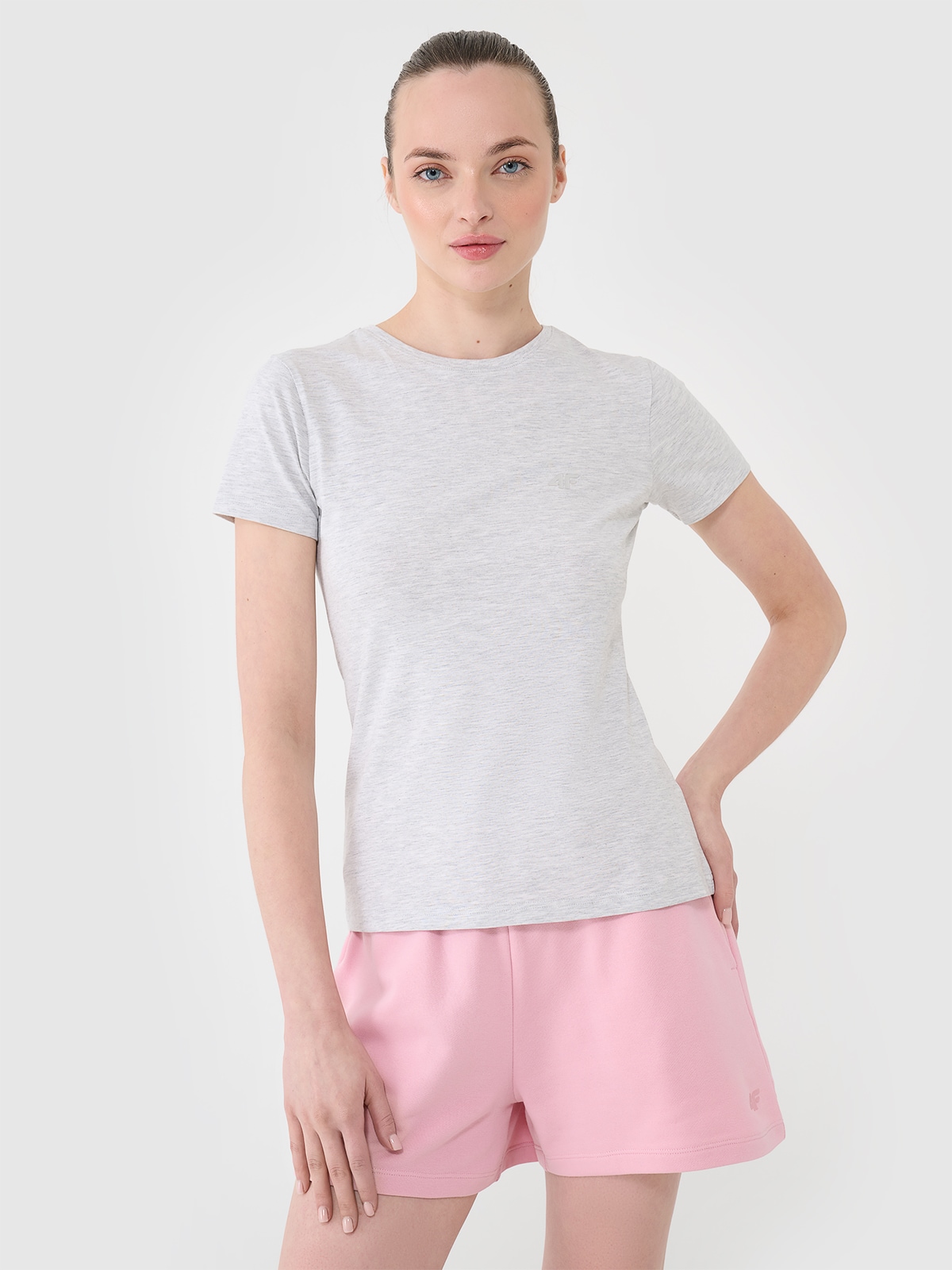 4F T-shirt slim gładki damski - szary L