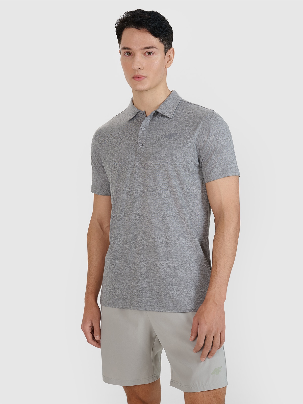 4F Koszulka polo regular szybkoschnąca męska - szara L