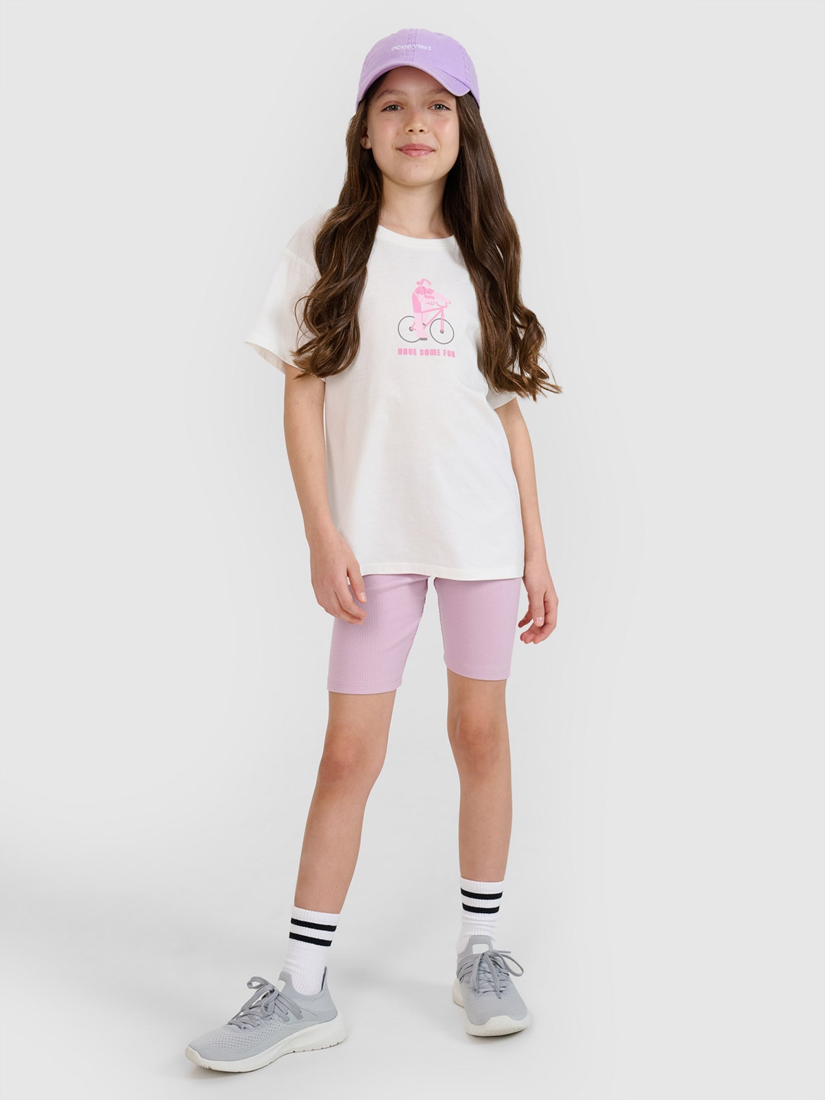 4F Legginsy kolarki z prążkowanej dzianiny dziewczęce - fioletowe 122 (6-7 lat)