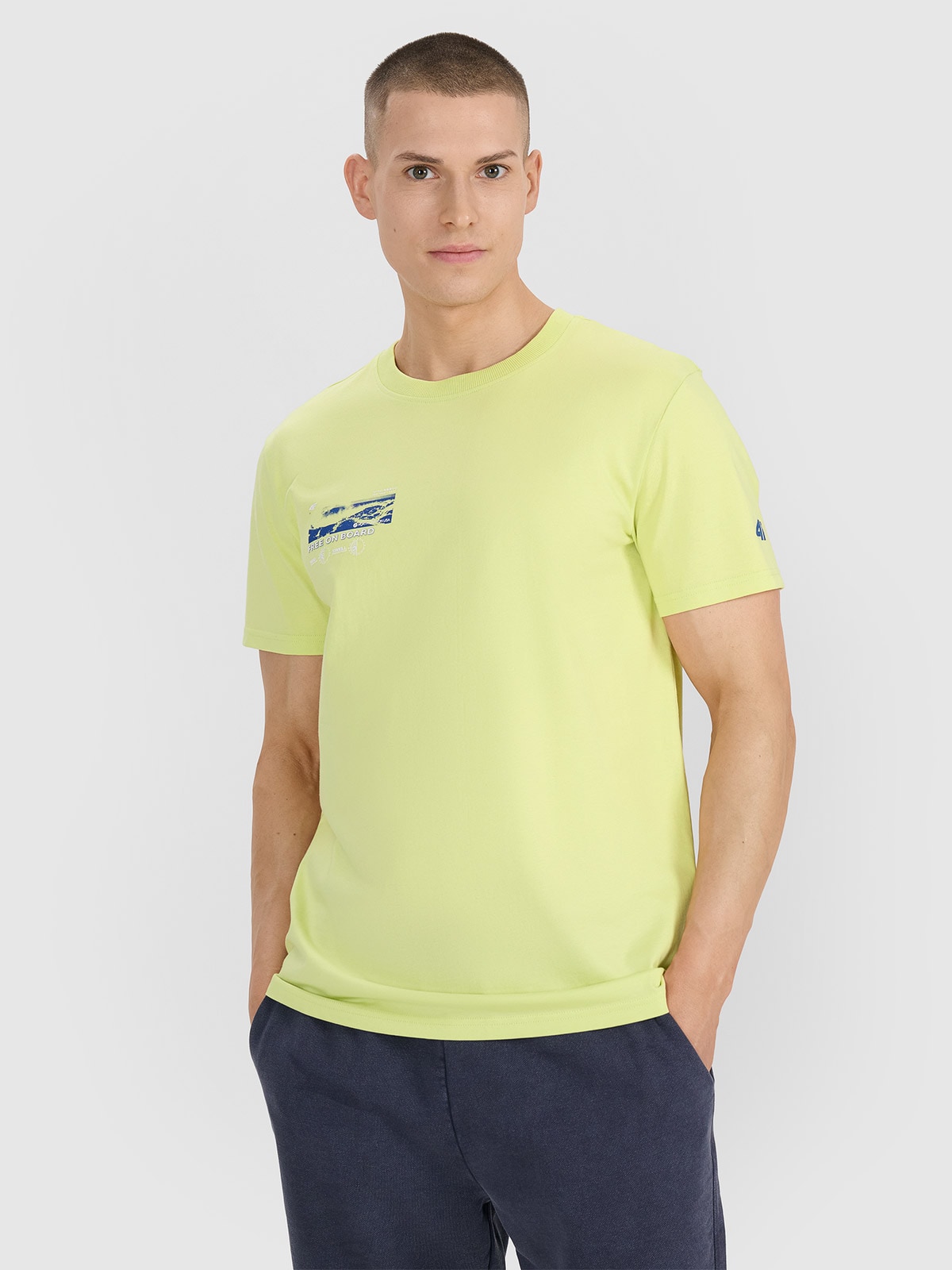 4F T-shirt regular z nadrukiem męski - zielony L