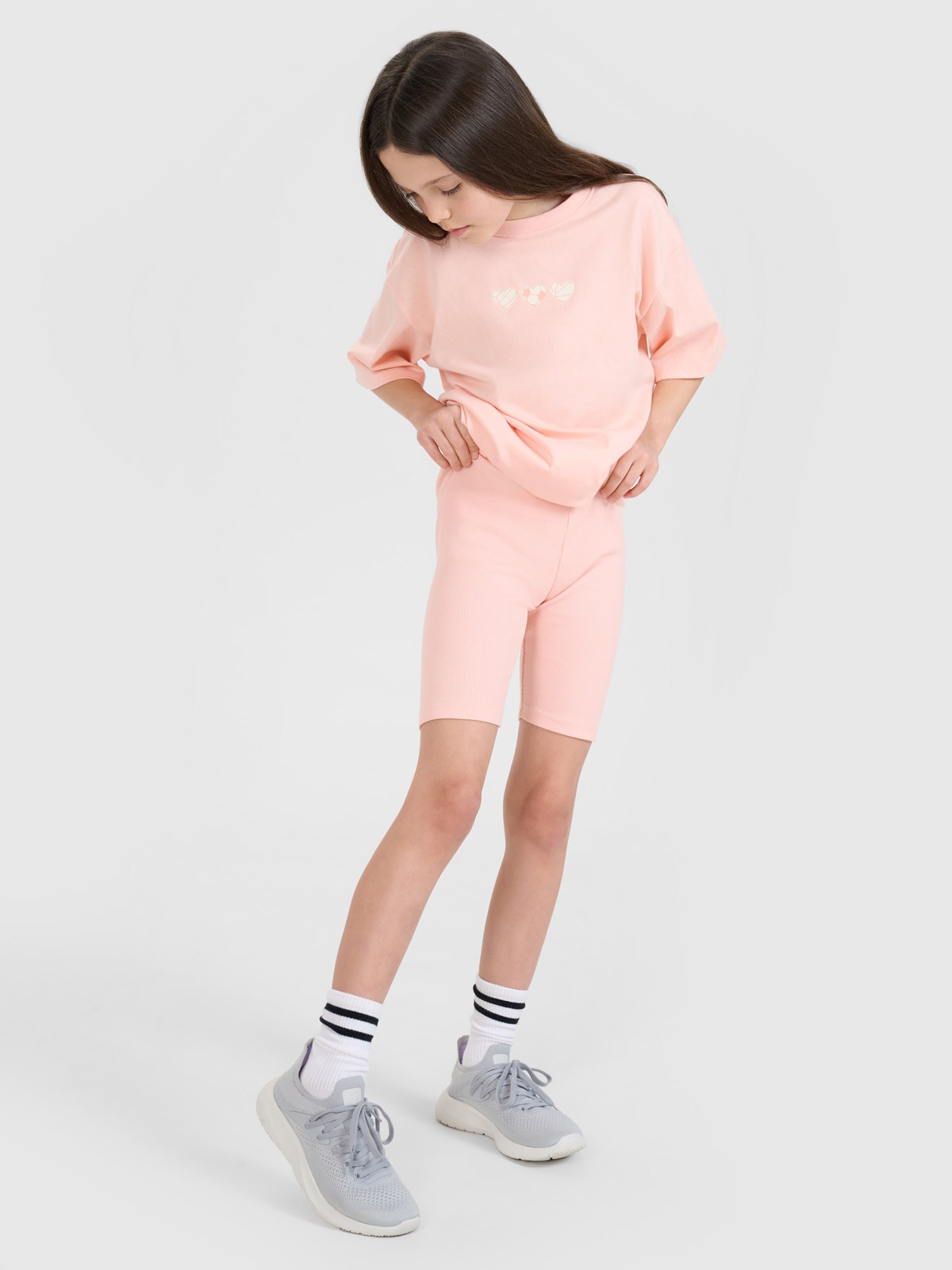 4F Legginsy kolarki z prążkowanej dzianiny dziewczęce - pomarańczowe 122 (6-7 lat)