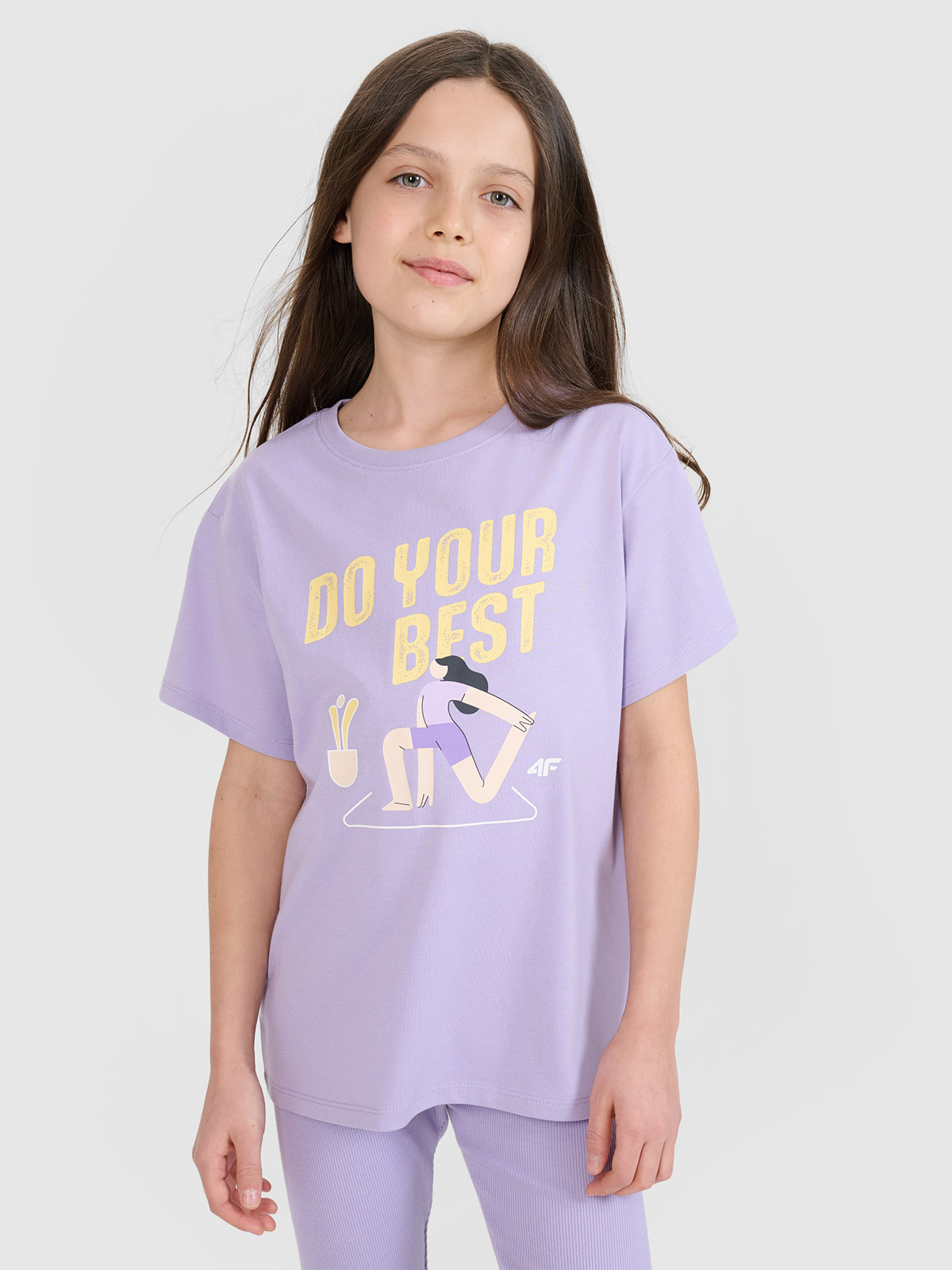 4F T-shirt regular z nadrukiem dziewczęcy - fioletowy 122 (6-7 lat)