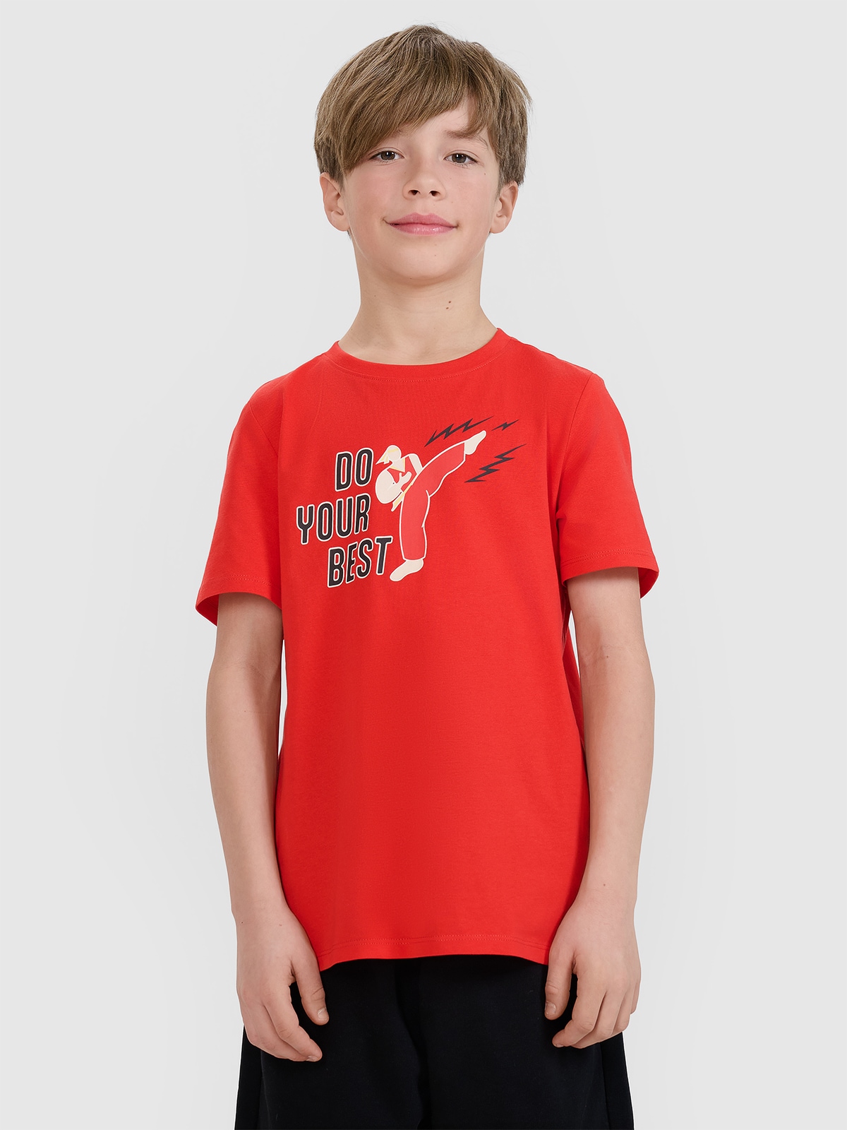 4F T-shirt regular z nadrukiem chłopięcy - czerwony 152 (11-12 lat)