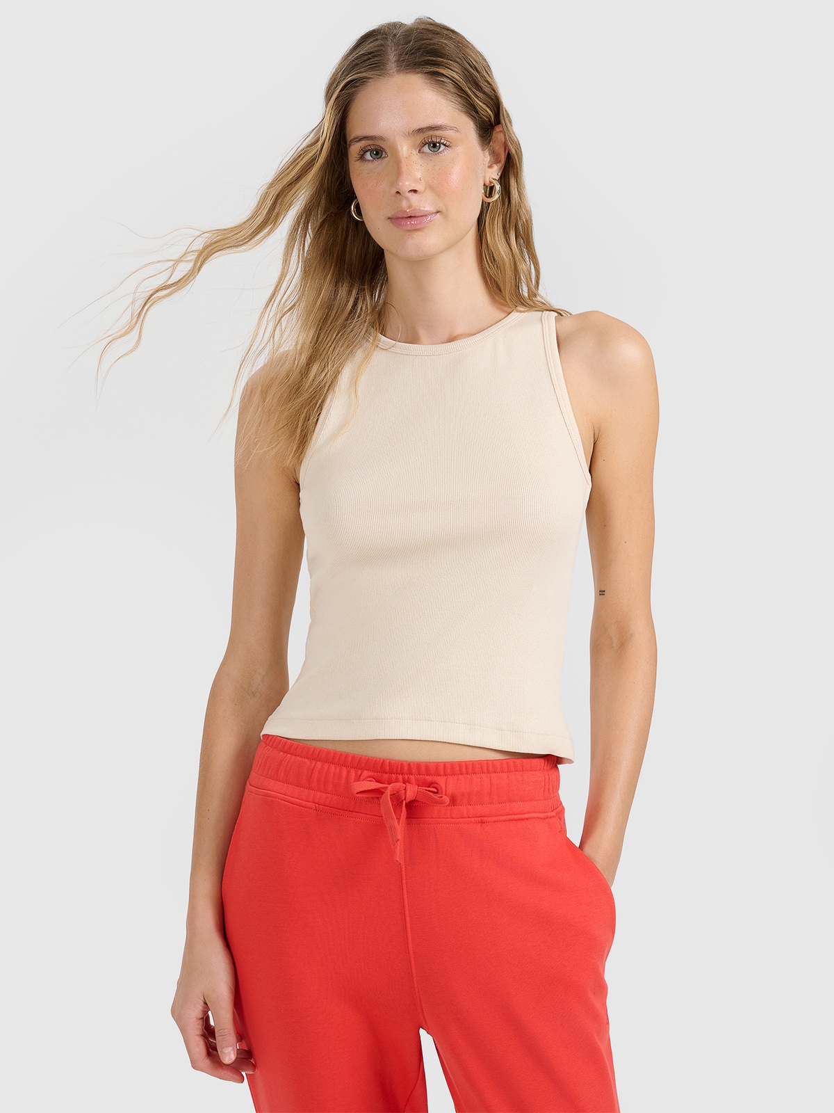 4F Top slim gładki damski - beżowy L