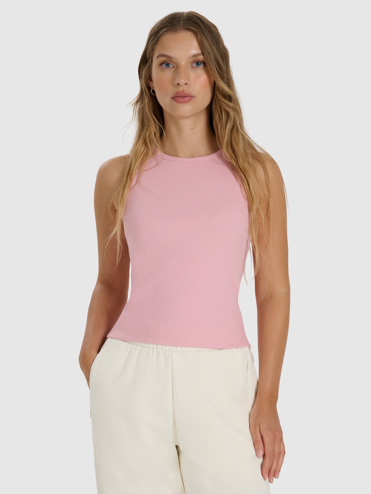 4F Top slim gładki damski - różowy L