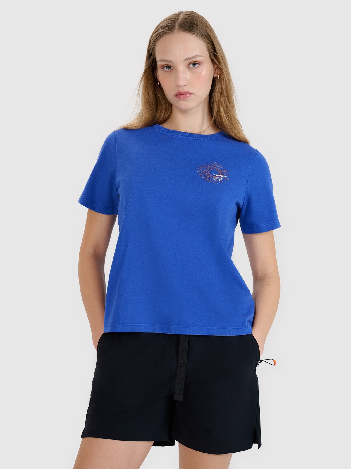 4F T-shirt regular z nadrukiem damski - niebieski L