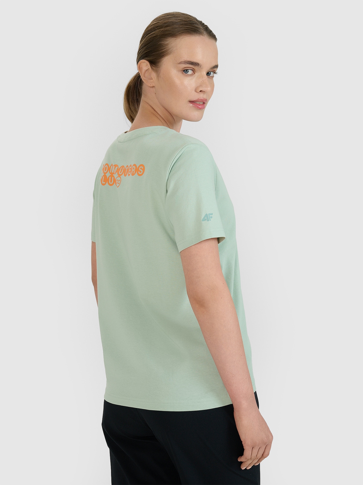 4F T-shirt oversize z nadrukiem damski - turkusowy L