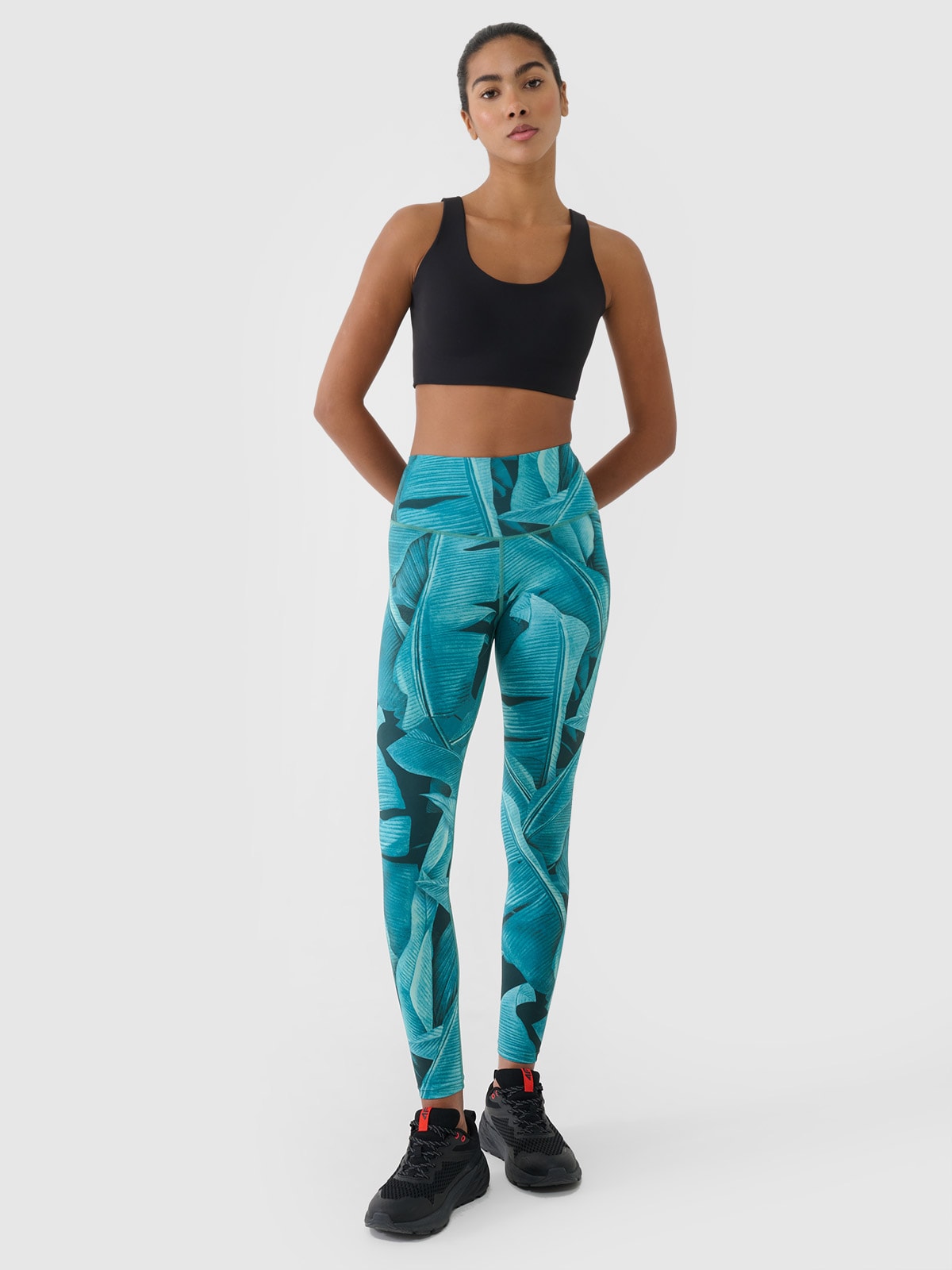4F Legginsy treningowe z wysokim stanem damskie - turkusowe S