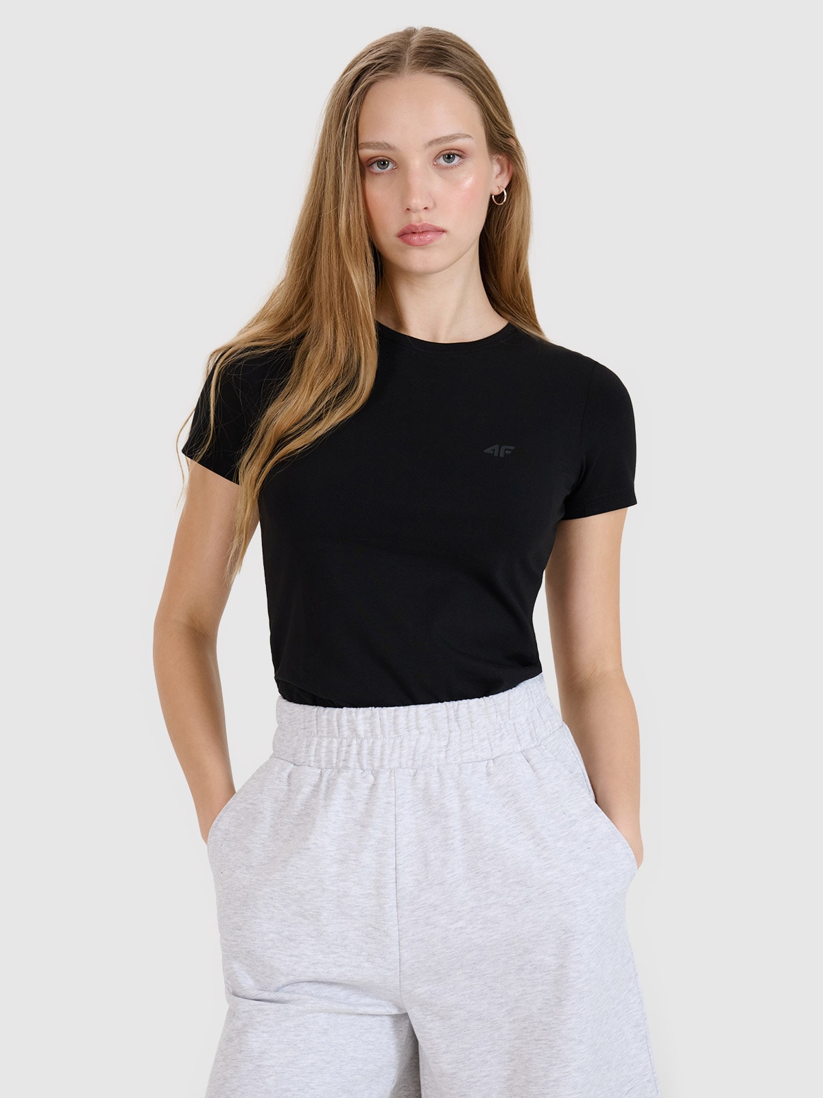 4F T-shirt slim gładki damski (2-pack) - czarny L