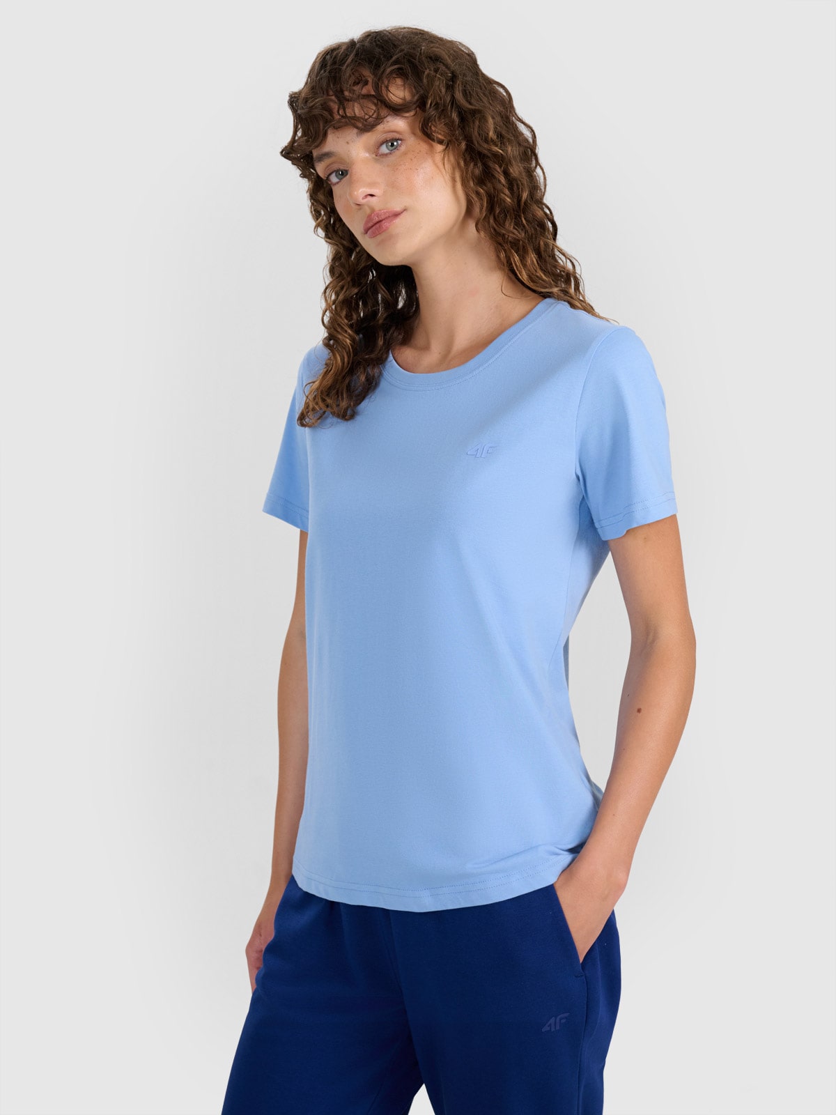 4F T-shirt regular gładki damski - niebieski L