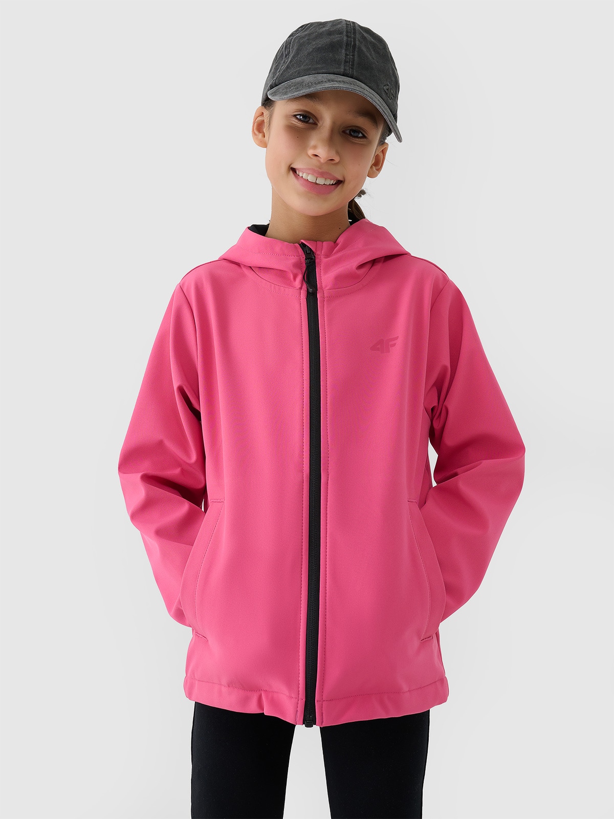 4F Kurtka softshell wiatroodporna membrana 5000 dziewczęca - różowa 158 (12-13 lat)