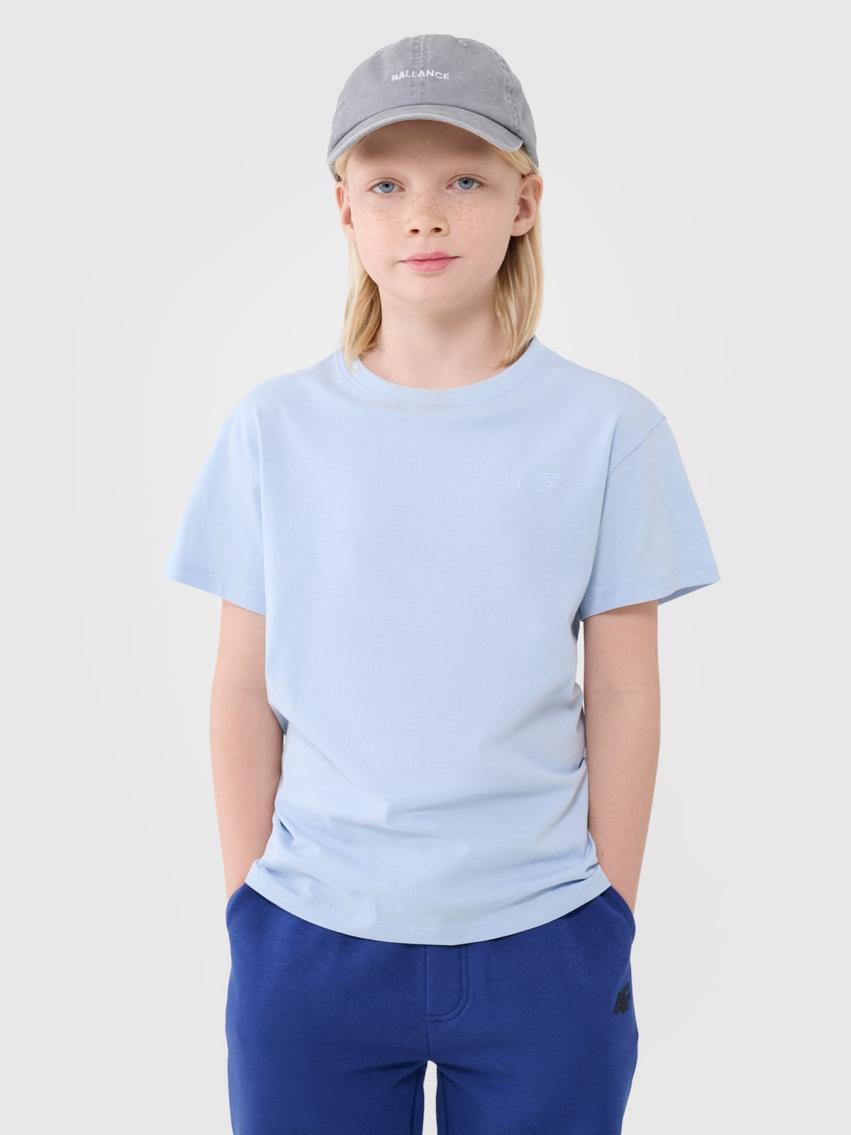 4F T-shirt oversize gładki chłopięcy - niebieski 128 (7-8 lat)