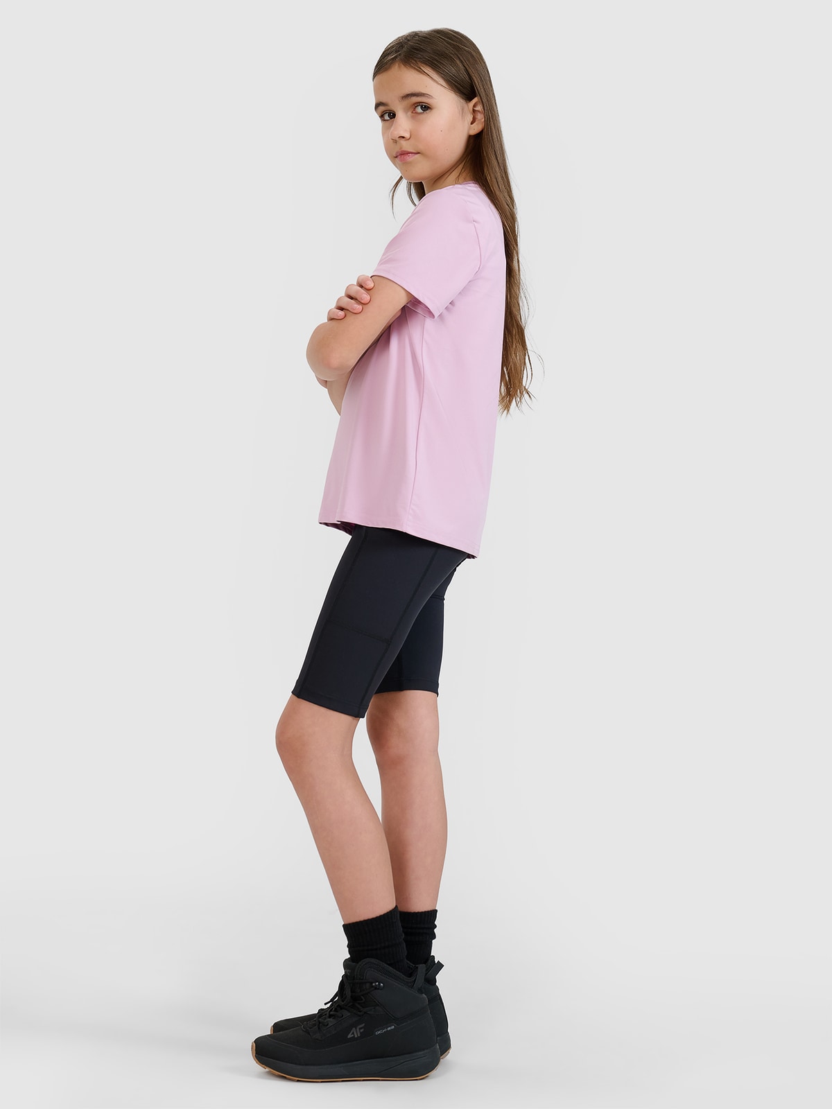 4F Legginsy kolarki trekkingowe szybkoschnące dziewczęce - czarne 122/128 (6-8 lat)