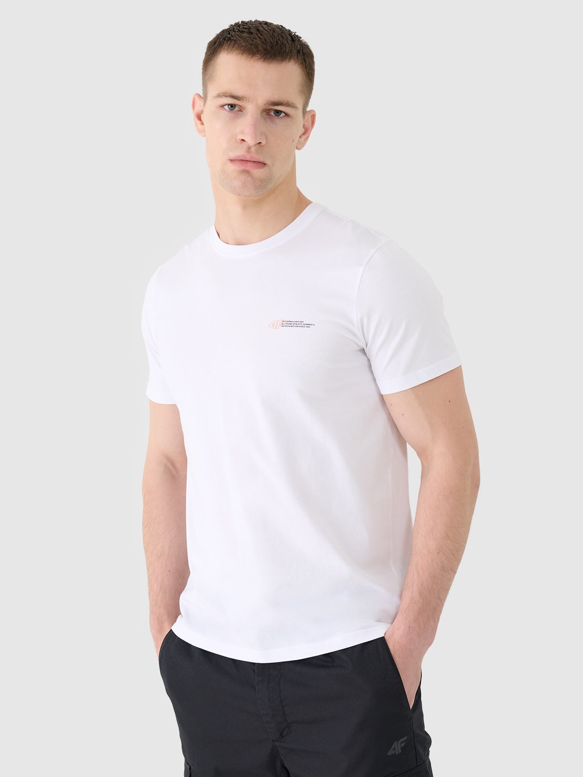4F T-shirt regular gładki męski - biały XXL