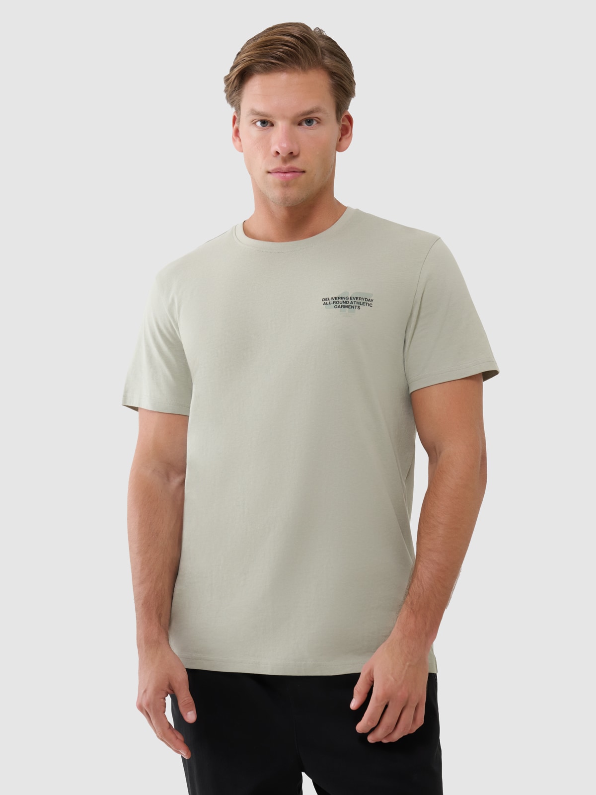 4F T-shirt regular z nadrukiem męski - oliwkowy/khaki S