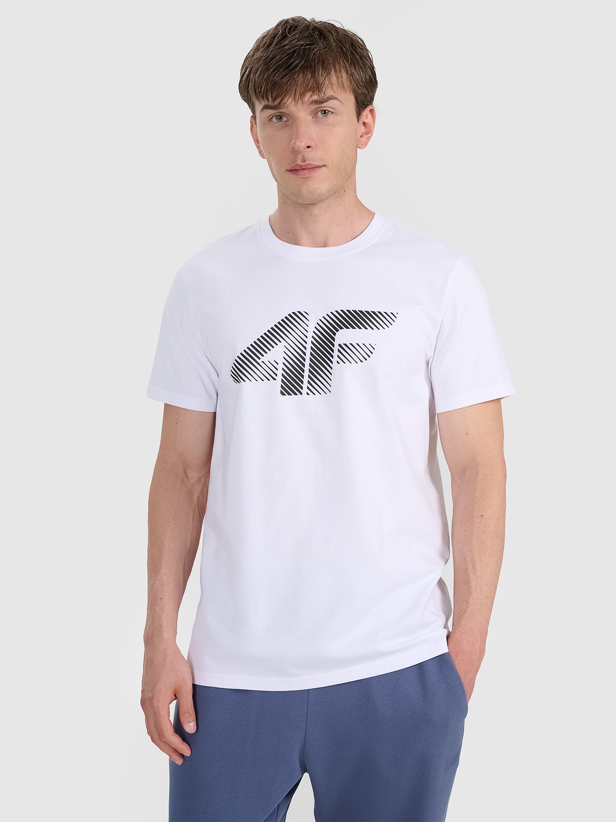 4F T-shirt regular z nadrukiem męski - biały 3XL