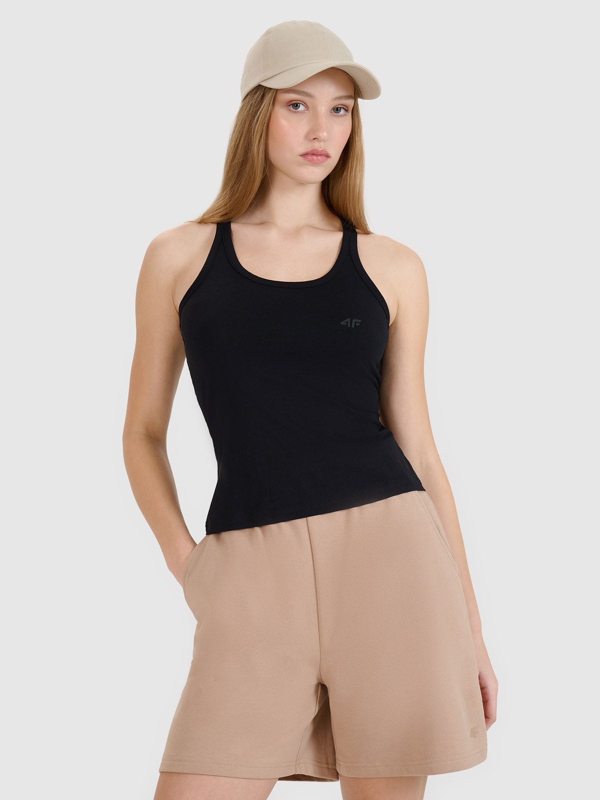 4F Top slim gładki damski - czarny L