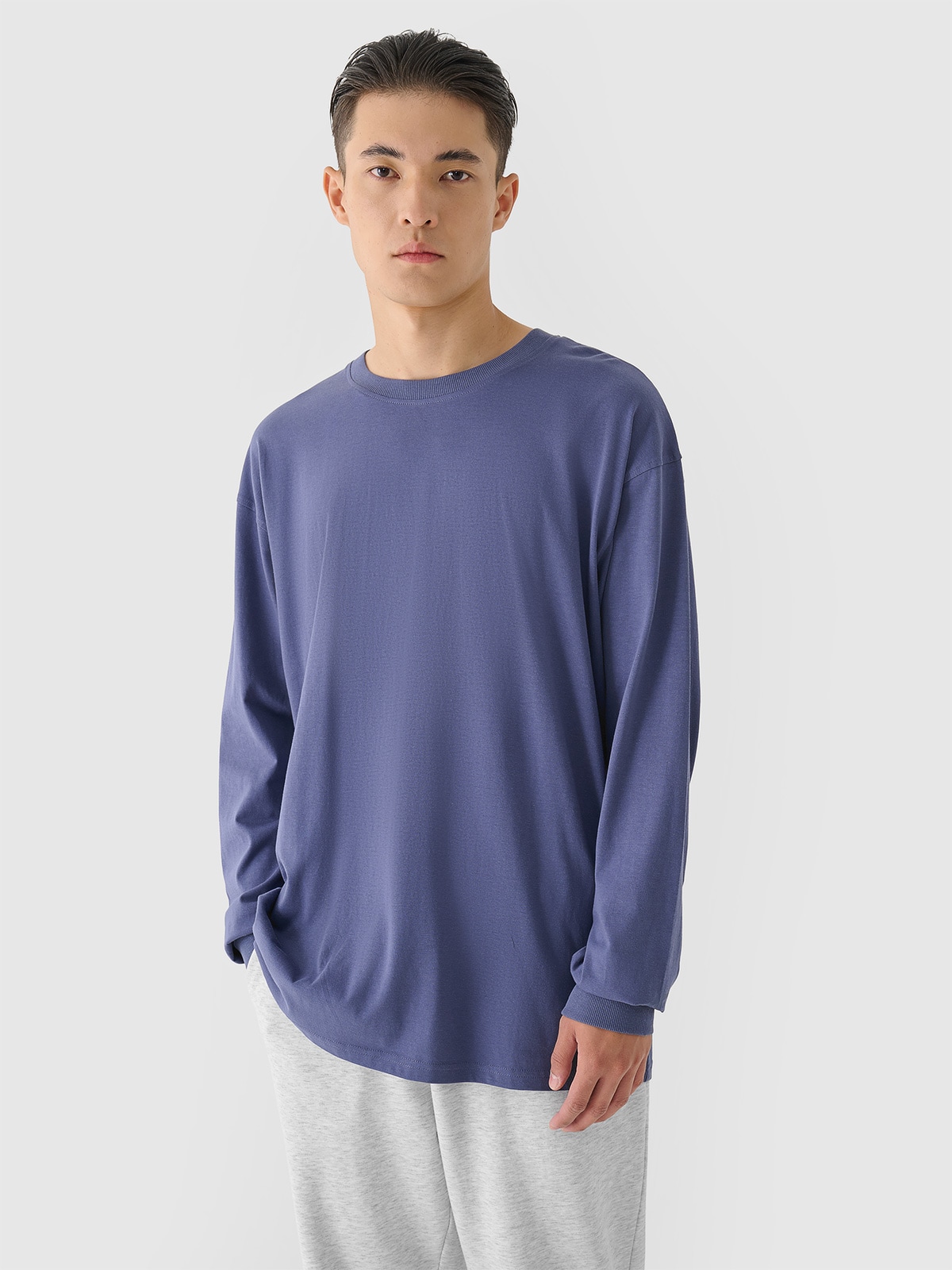 4F Longsleeve oversize z nadrukiem męski - niebieski M