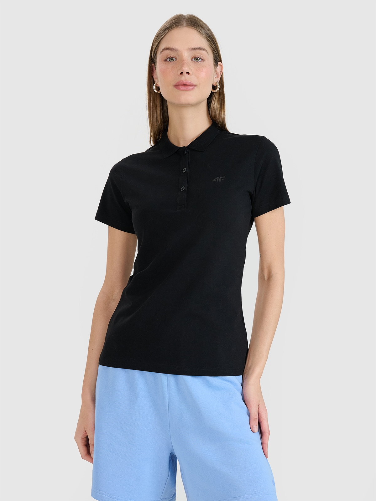 4F Koszulka polo slim damska - czarna XXL