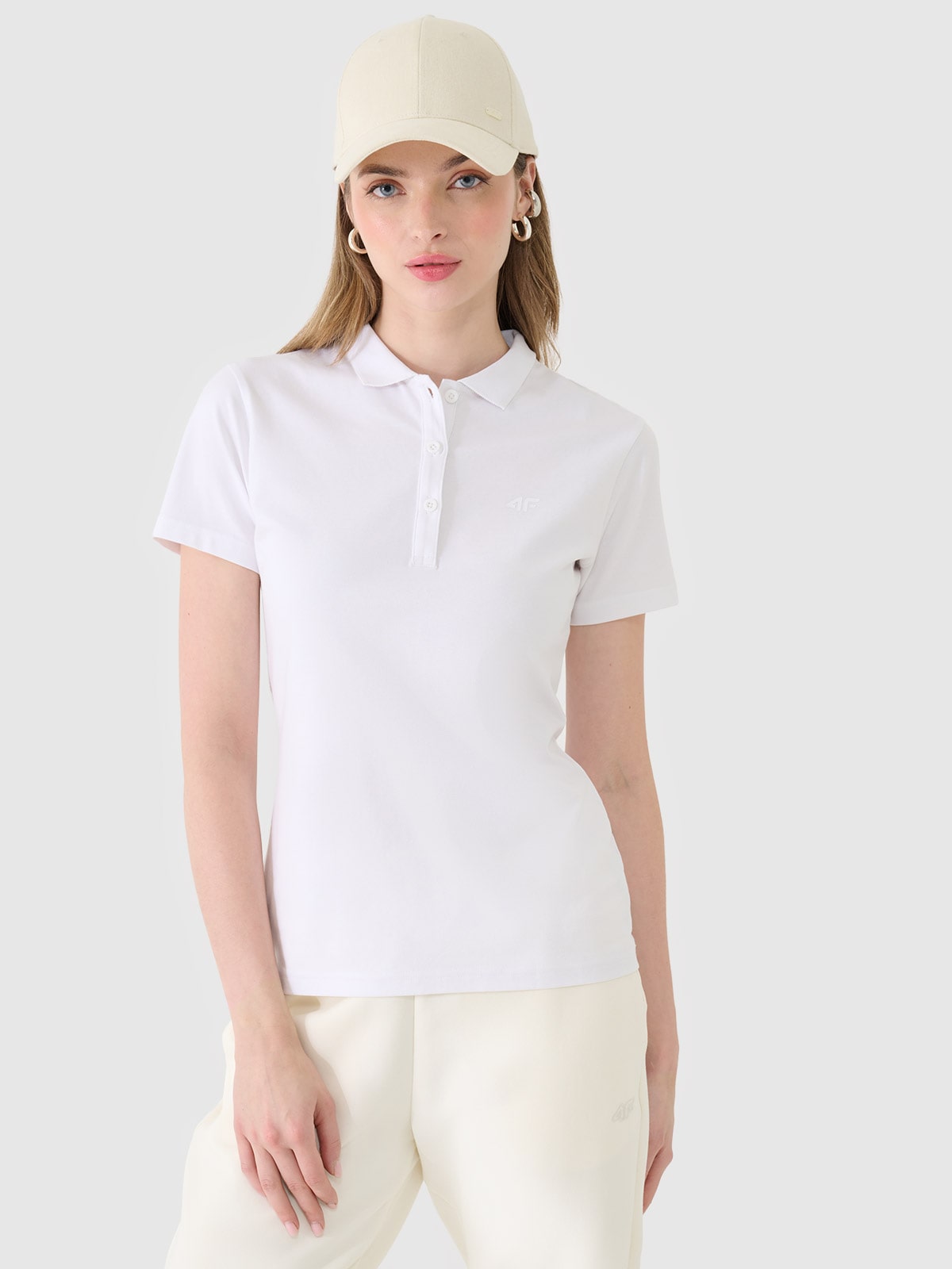 4F Koszulka polo slim damska - biała XXL