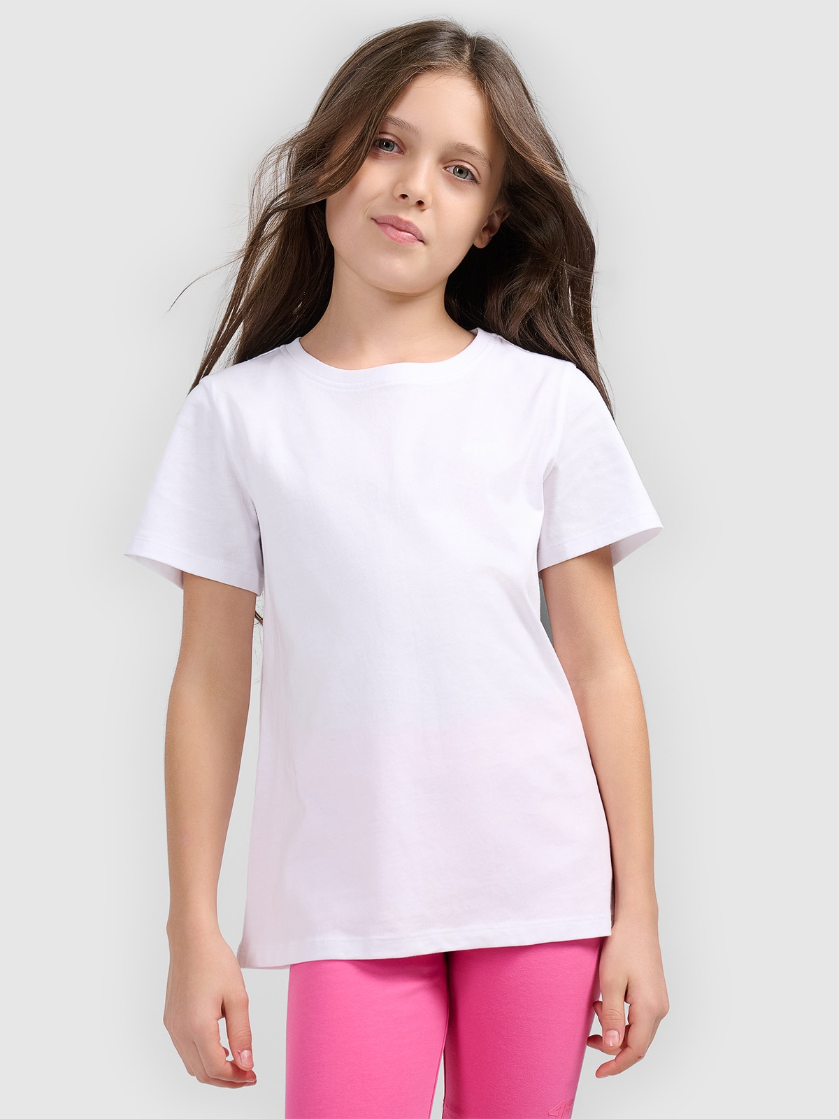 4F T-shirt gładki dziewczęcy - biały 146 (10-11 lat)
