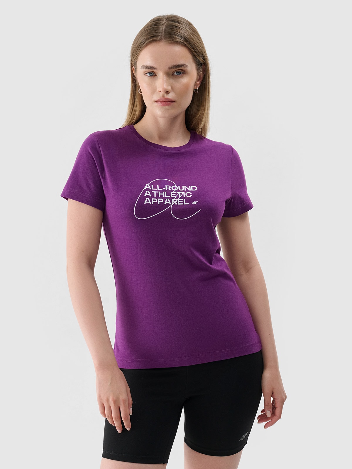 4F T-shirt slim z nadrukiem damski - fioletowy XS