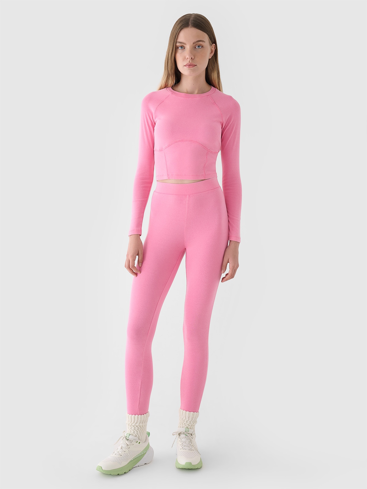 4F Legginsy dzianinowe damskie - różowe XS