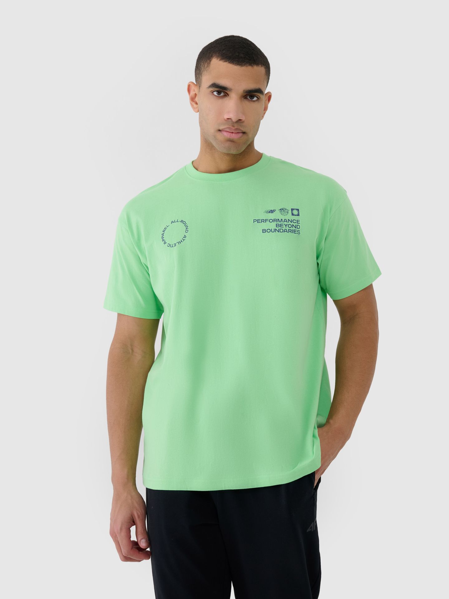 4F T-shirt oversize z nadrukiem męski - zielony XXL