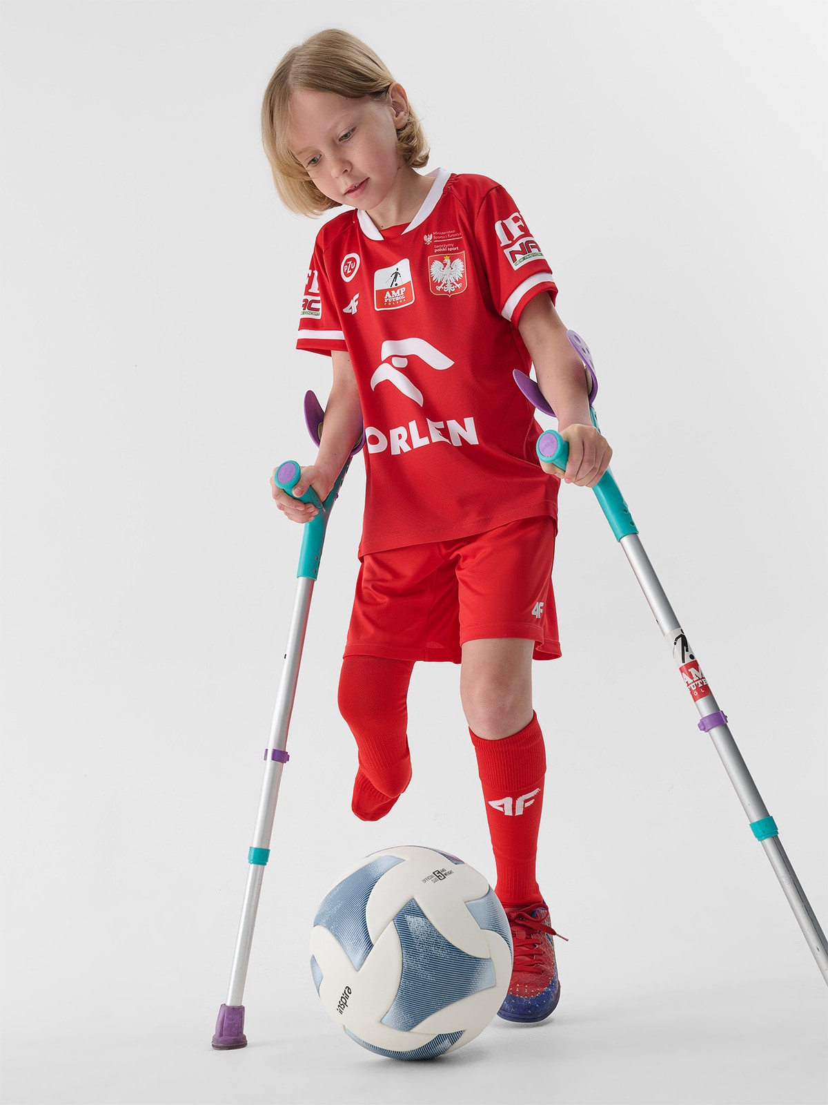 4F Koszulka replika wyjazdowa AMP Futbol dziecięca - czerwona 98/104