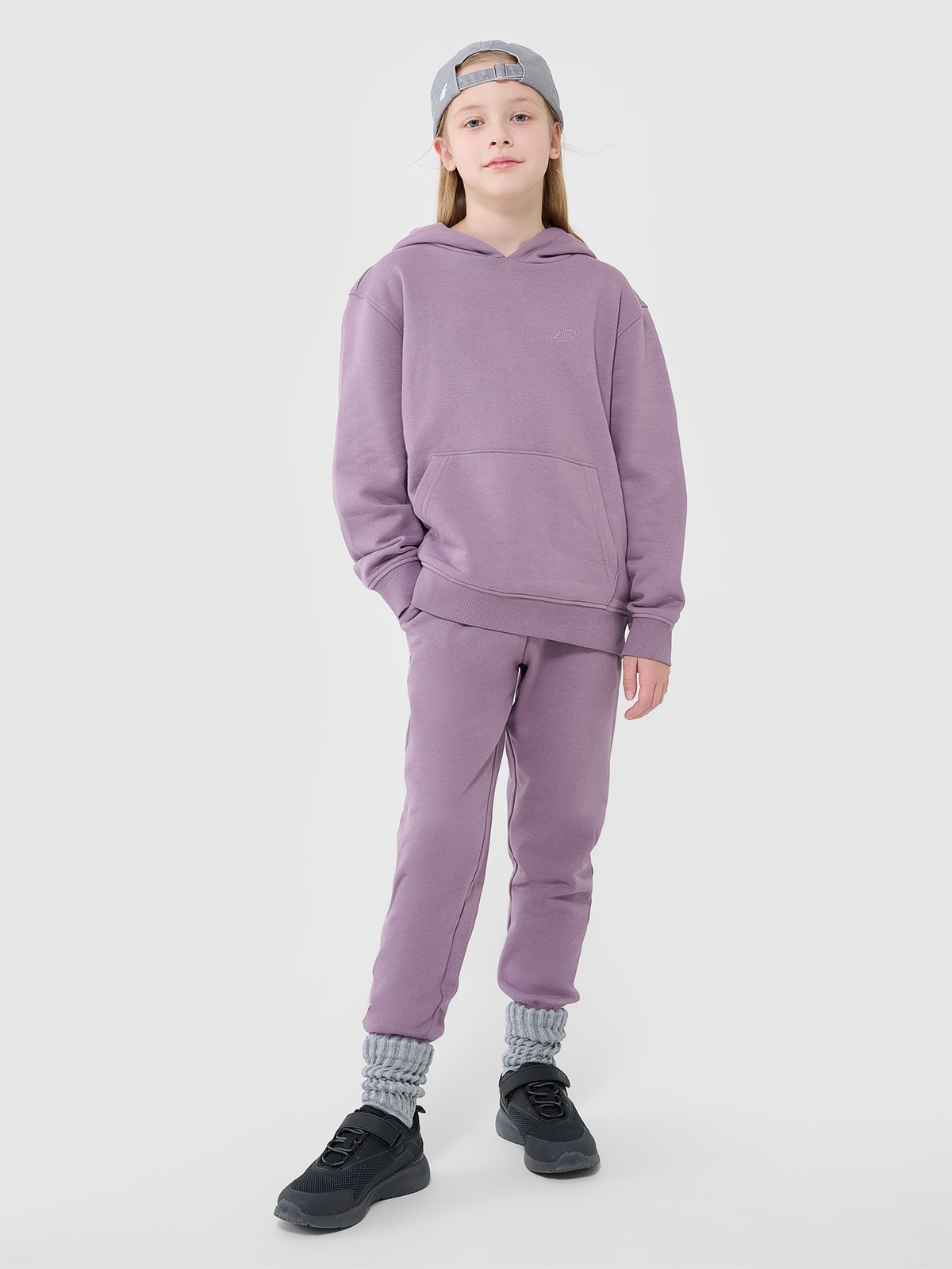 4F Spodnie dresowe joggery dziewczęce - fioletowe 164 (13-14 lat)