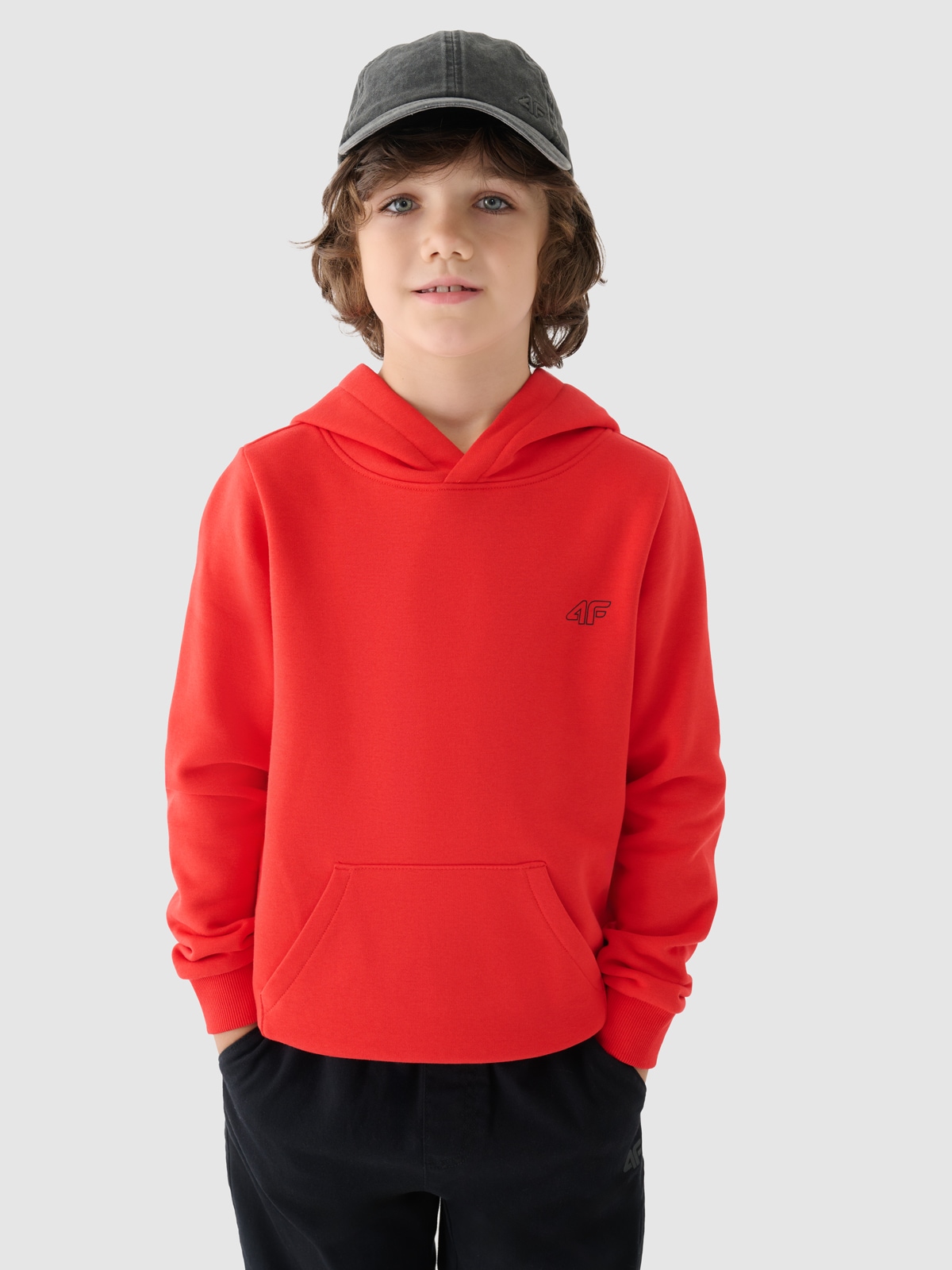 4F Bluza dresowa nierozpinana z kapturem chłopięca - pomarańczowa 128 (7-8 lat)