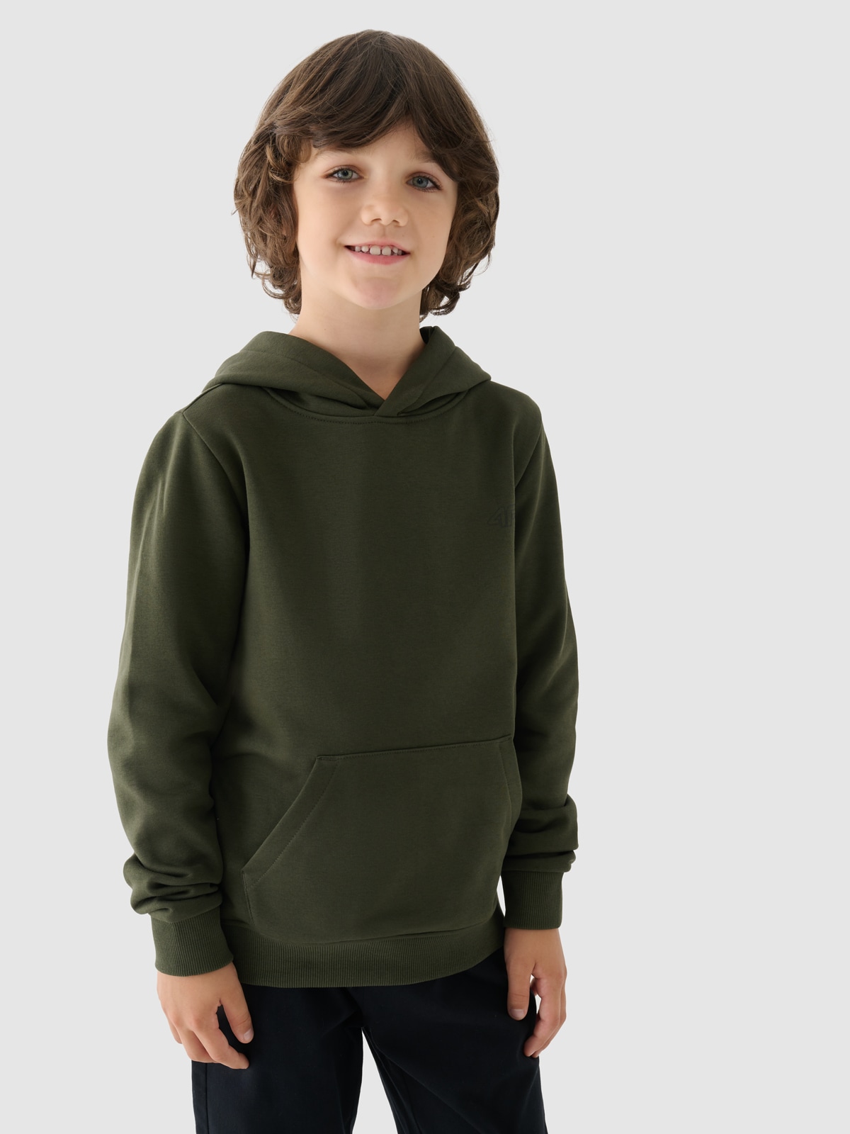 4F Bluza dresowa nierozpinana z kapturem chłopięca - khaki 146 (10-11 lat)
