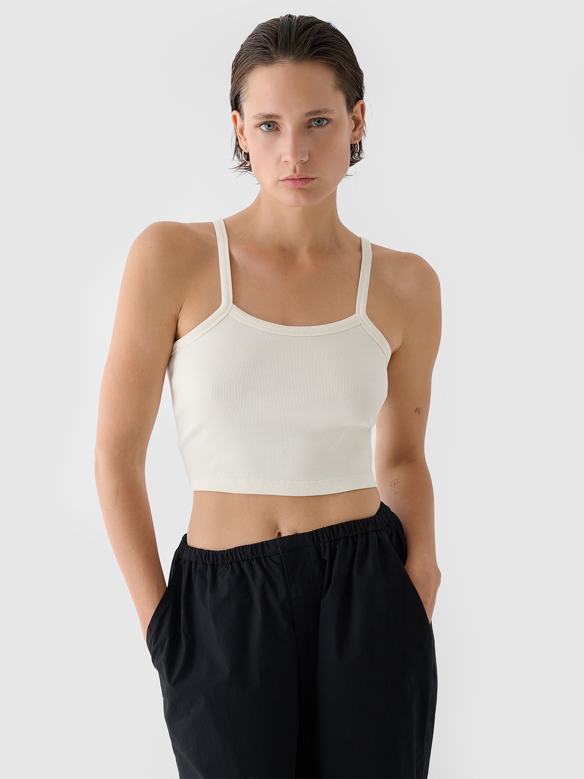 4F Crop top slim damski - biały M