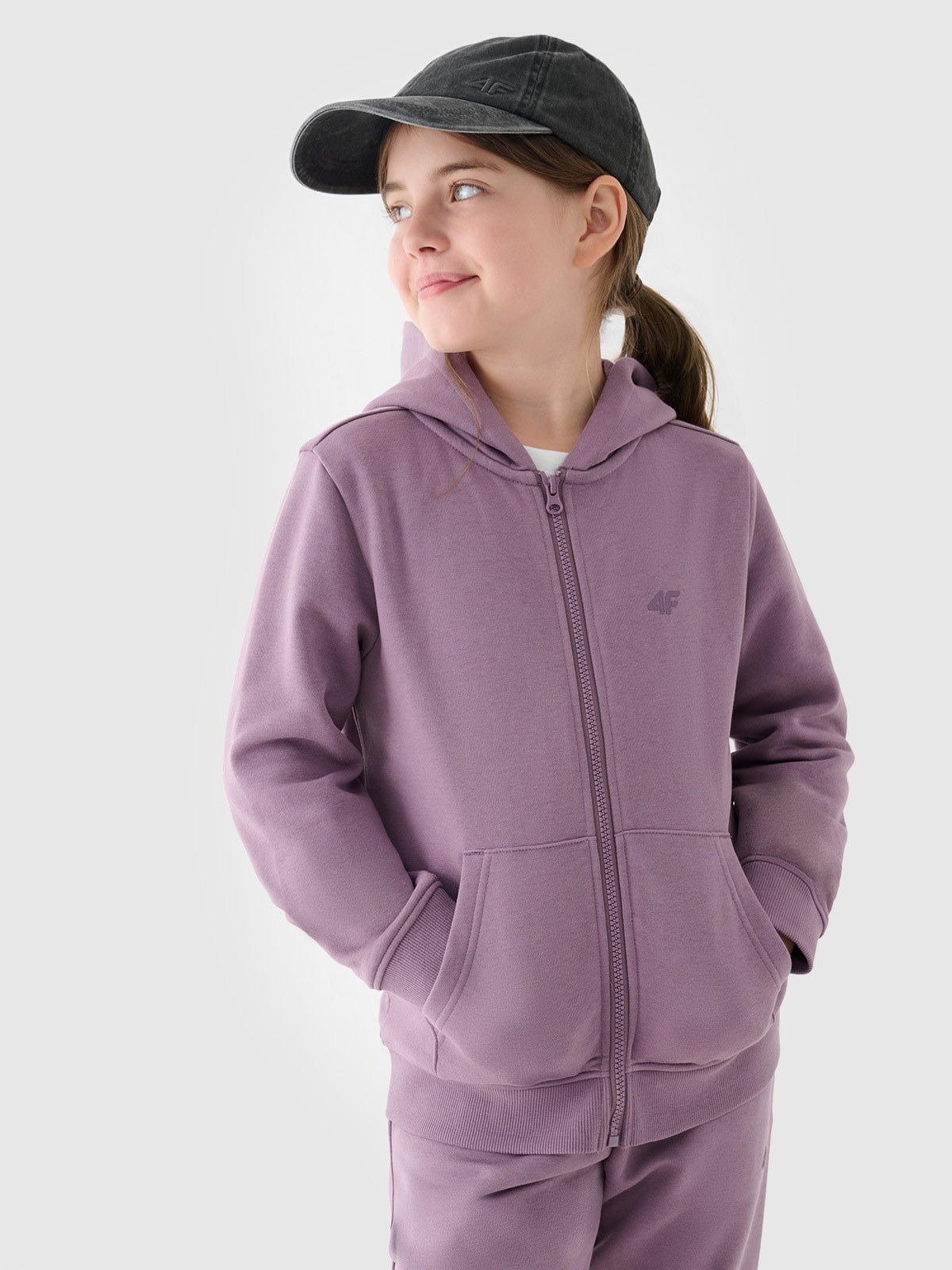 4F Bluza dresowa rozpinana z kapturem dziewczęca - fioletowa 164 (13-14 lat)