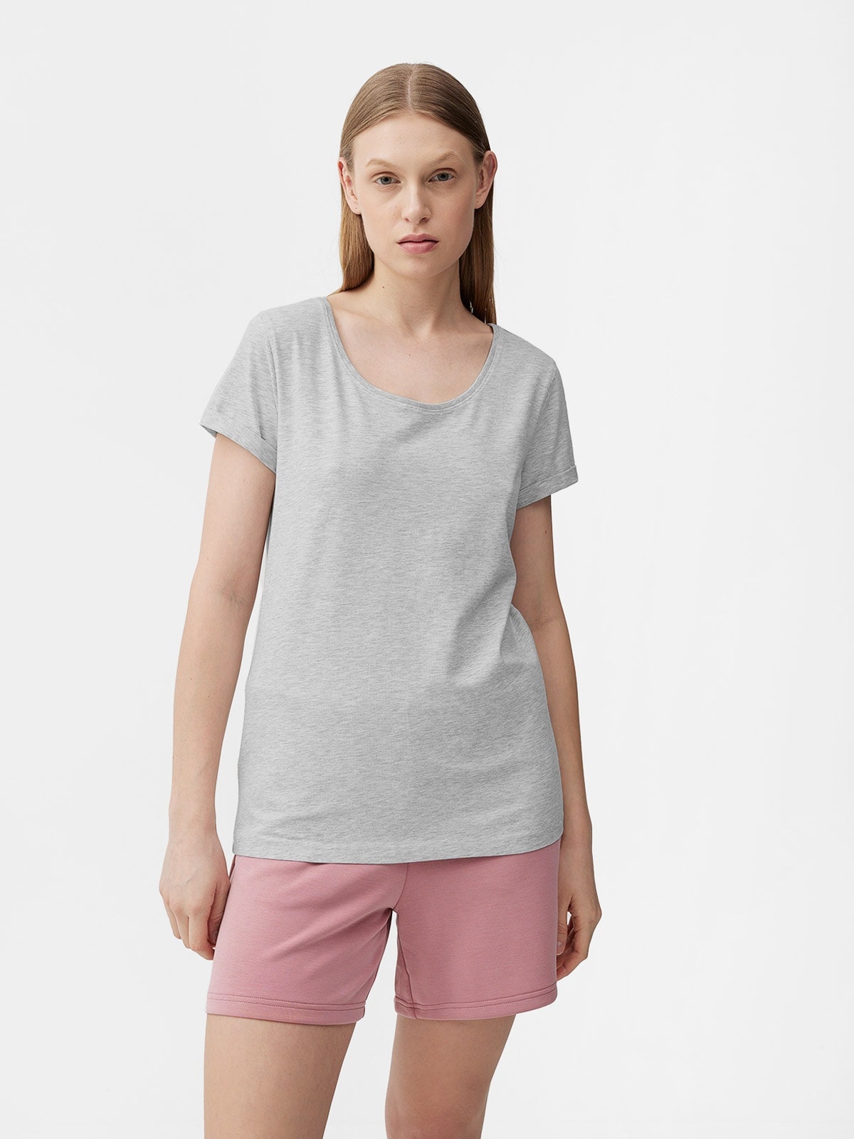 4F T-shirt regular gładki damski XS