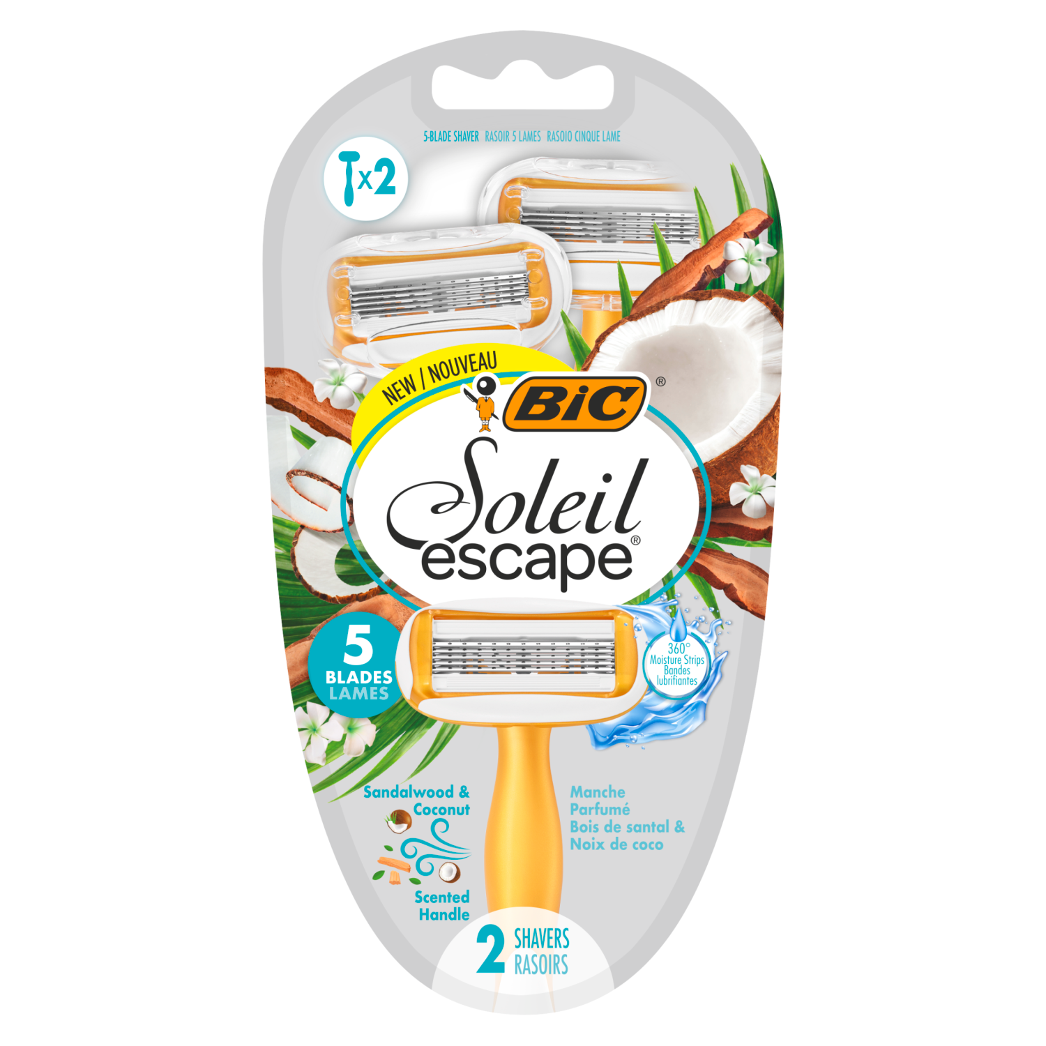 BIC Soleil Escape, maszynka do golenia, pięcioostrzowa, Sandalwood & Coconut, 2 sztuki