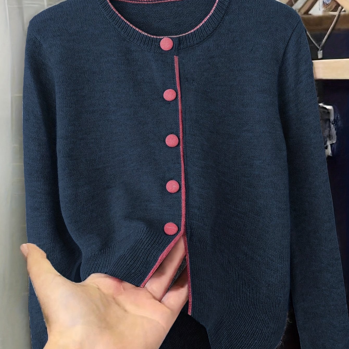 TEMU Nowy Stylowy Kolorowy Luźny Sweter Kardigan Zapinany na Guziki z Okrągłym Dekoltem