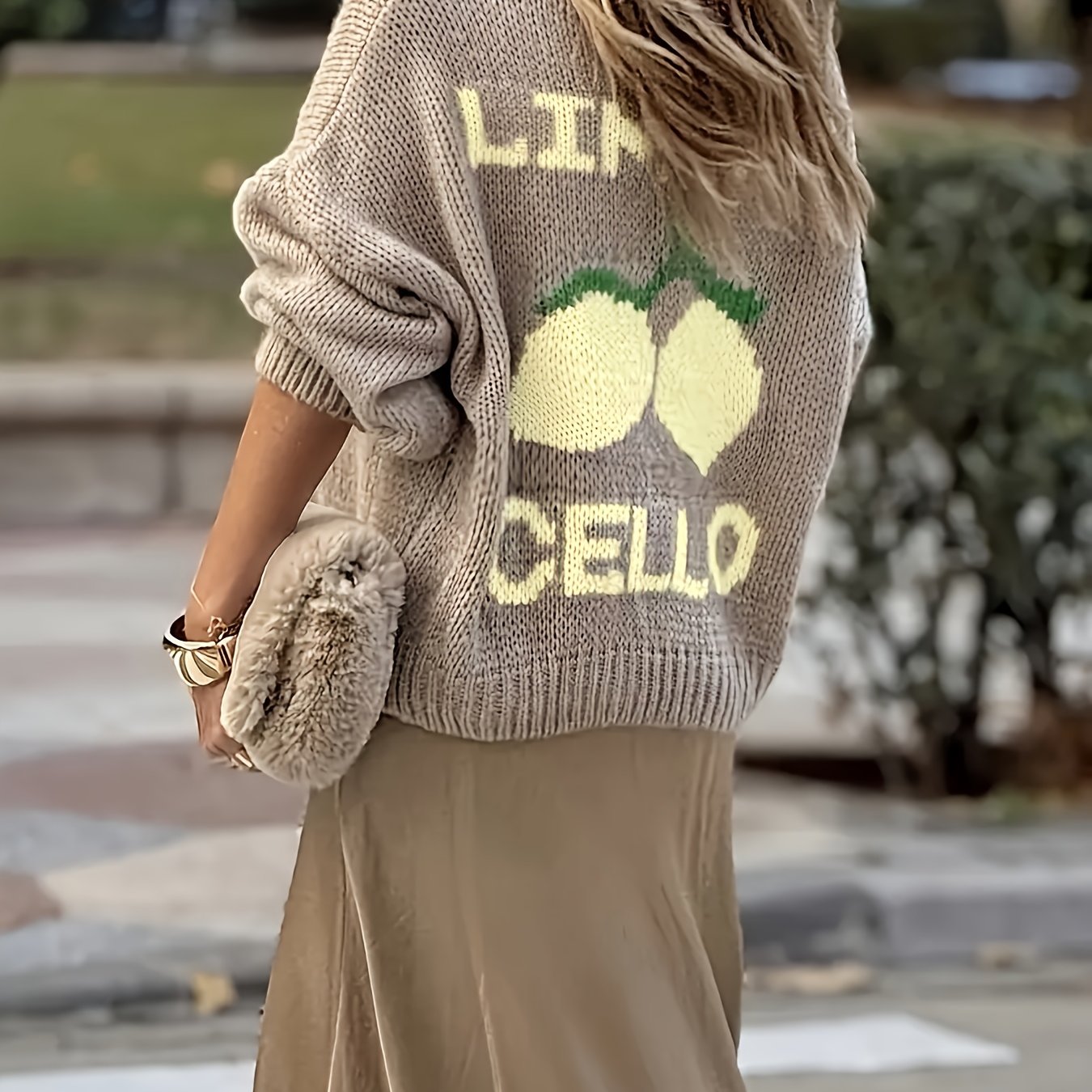 TEMU Damski Modny Casualowy Sweter z Długim Rękawem Zapinany na Guziki Miękki Wygodny Luźny Rękaw Lanternowy Limonowy Kardigan [Niannian]