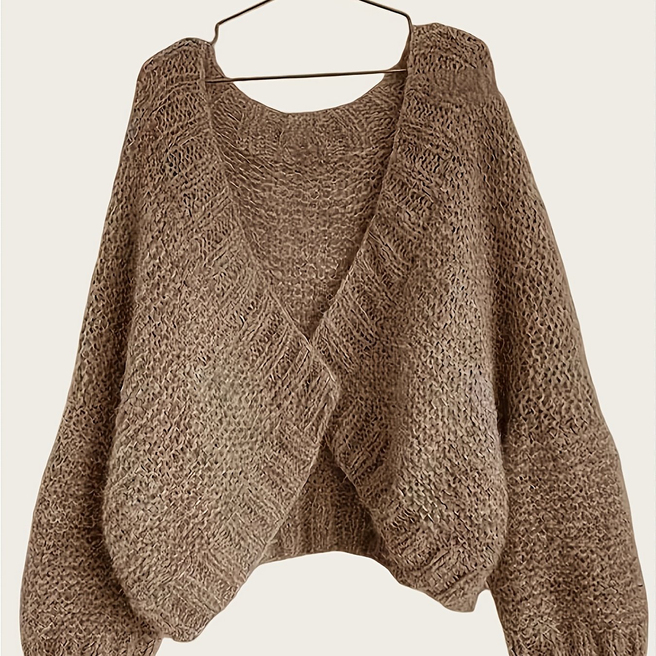 TEMU Damski Sweter-Płaszcz z Długim Rękawem i Dekoltem w Serek, Unikalny Kardigan w Stylu Lazy na Jesień i Zimę