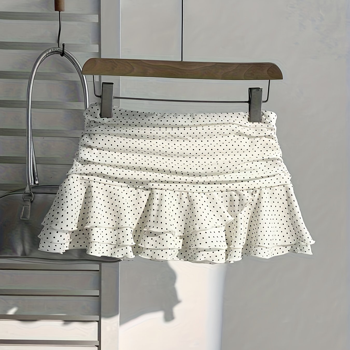 TEMU Damska mini spódniczka w kropki z falbanką, stylowy design, idealna na letnie wakacje, plisowana spódniczka, spódniczka, spódniczka szyfonowa,