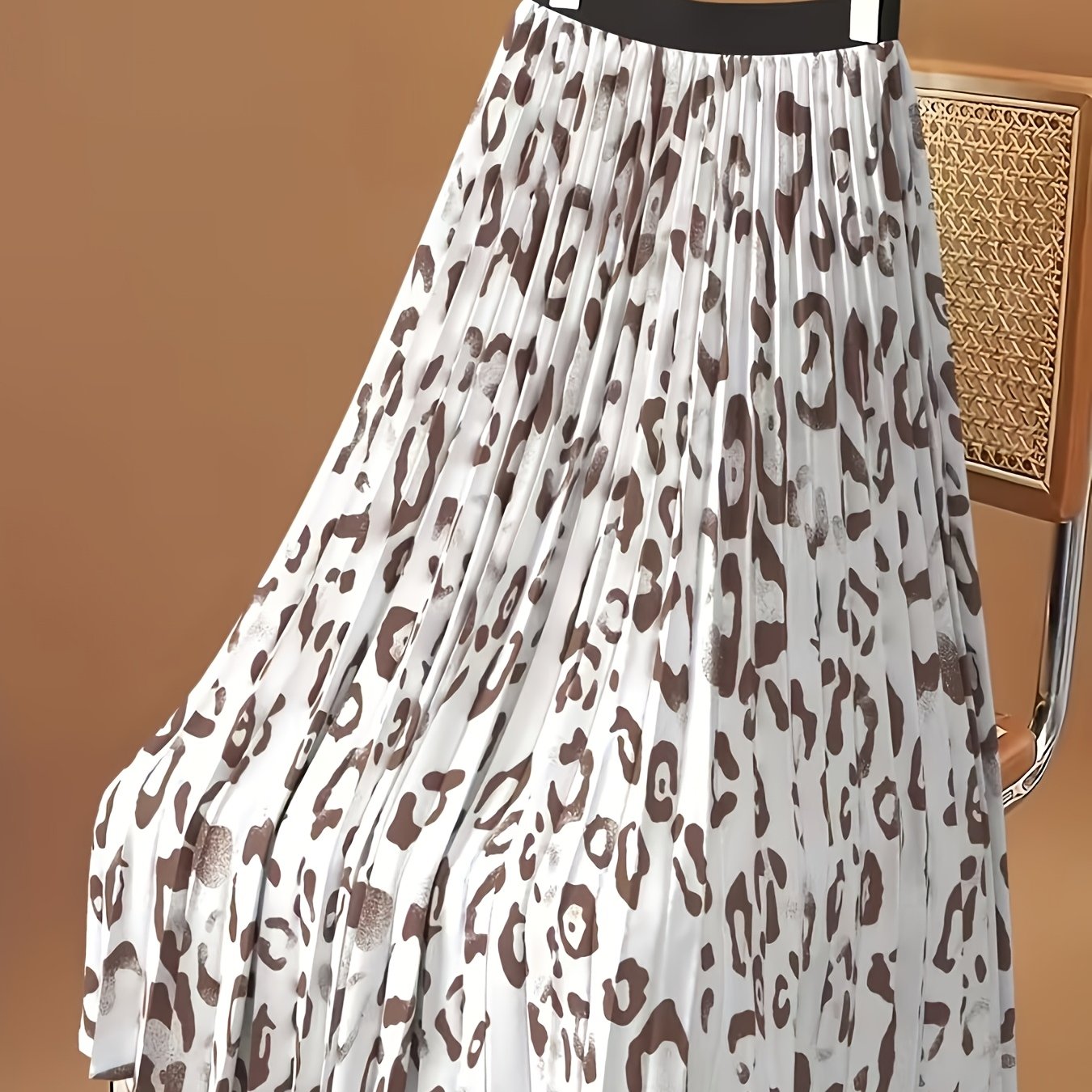 TEMU Damska plisowana spódnica Elastyczna , tkanina z nadrukiem, podkreślająca sylwetkę na wiosnę//jesień